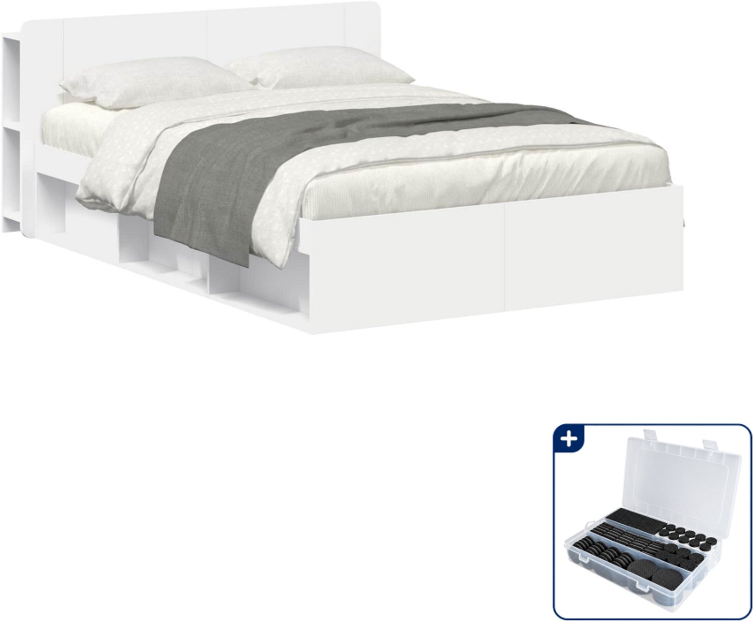 vidaXL bedframe met opslag - 150 x 200 cm - bewerkt hout - wit - Inclusief antikrasvilt 177-delig