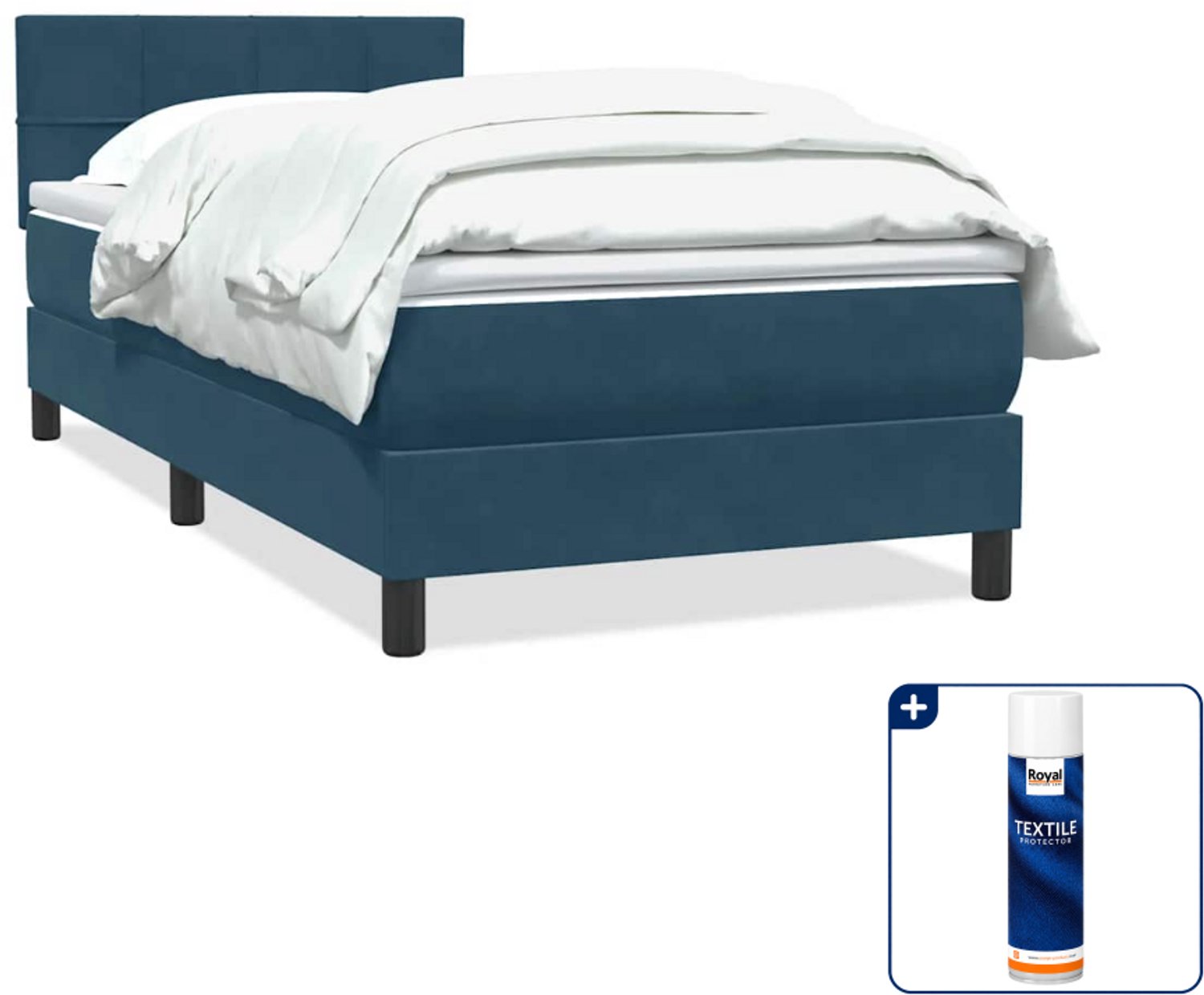 vidaXL boxspring met matras 80 x 220 cm - fluweel - donkerblauw - Inclusief textielbeschermer 500 ml