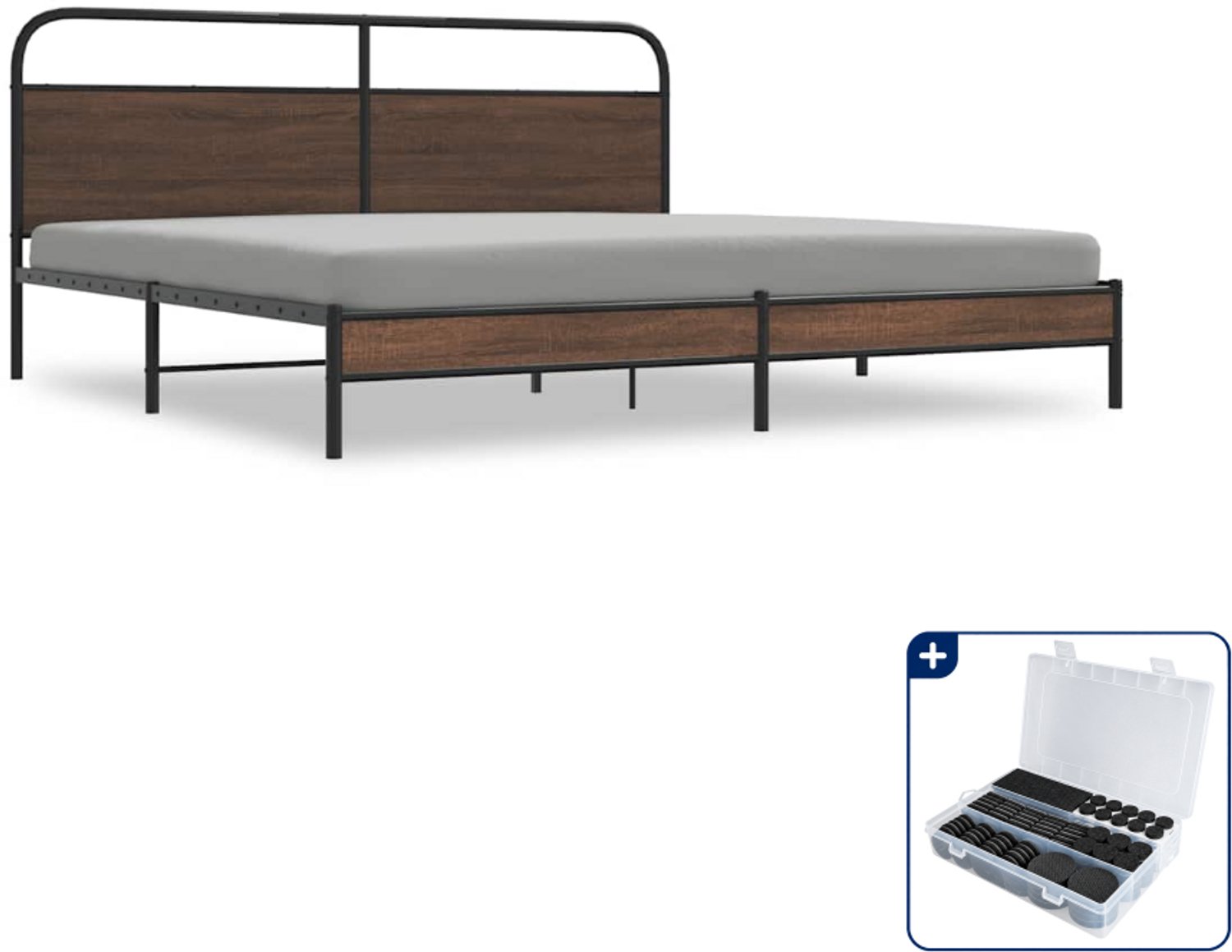 vidaXL bedframe - 183 x 213 cm - staal en bewerkt hout - bruineiken - Inclusief antikrasvilt 177-delig