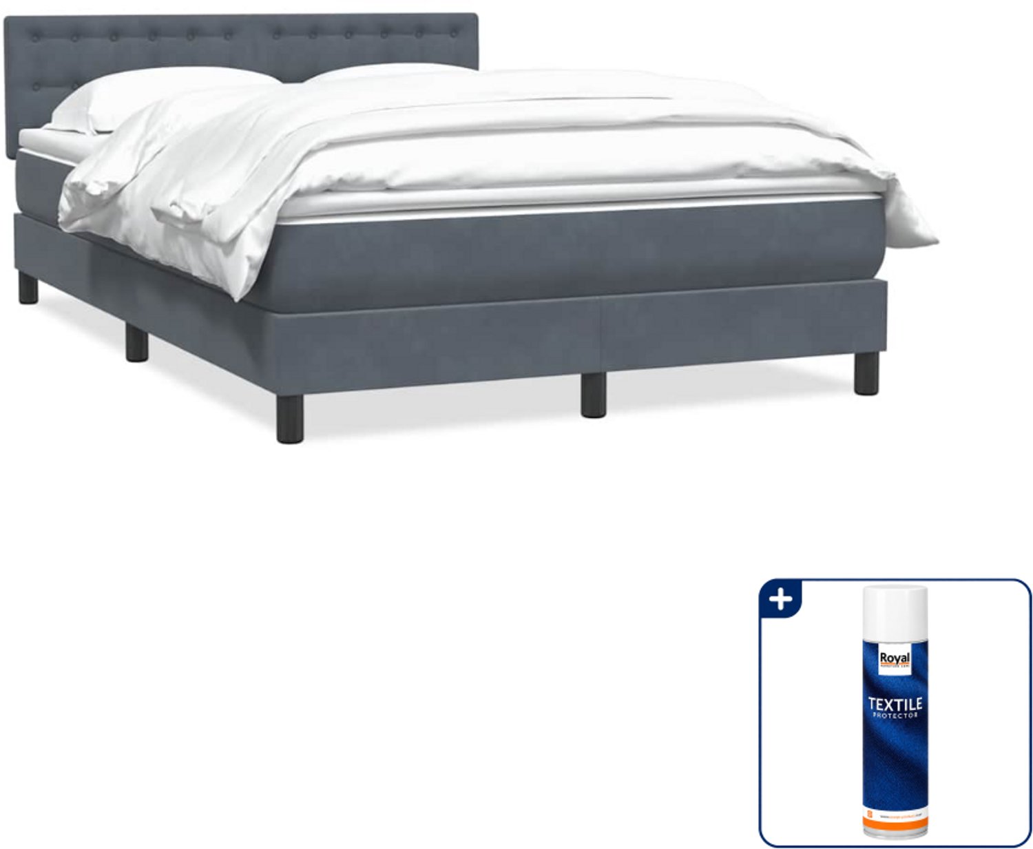 vidaXL boxspring Queensize - 160 x 210 cm - donkergrijs - Inclusief textielbeschermer 500 ml Wit