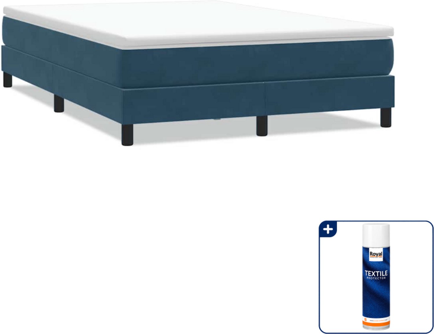 vidaXL boxspring Small double 140 x 220 cm - fluweel - donkerblauw - Inclusief textielbeschermer 500 ml Bruin