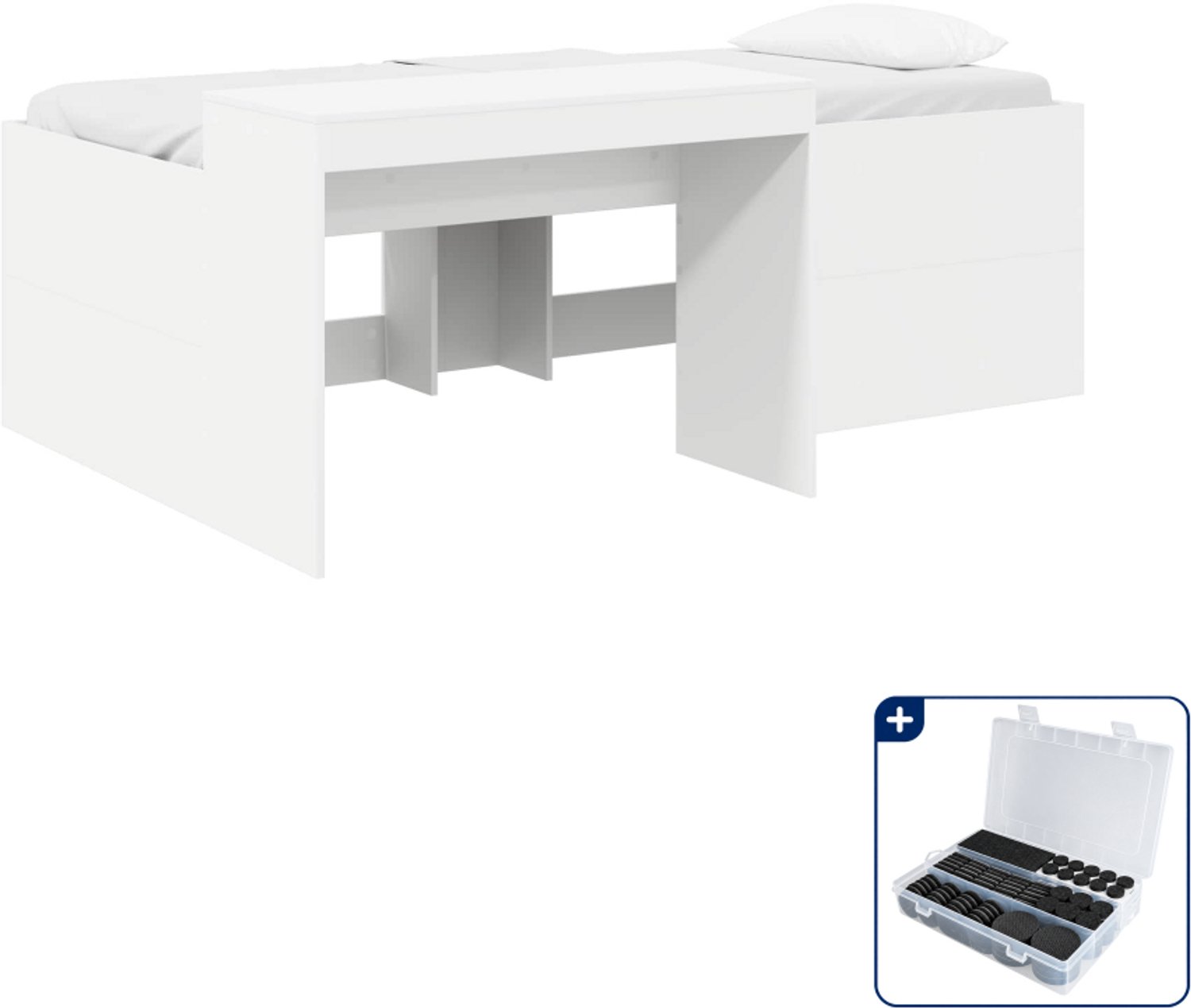 vidaXL hoogslaper met bureau - 100 x 200 cm - bewerkt hout - wit - Inclusief antikrasvilt 177-delig