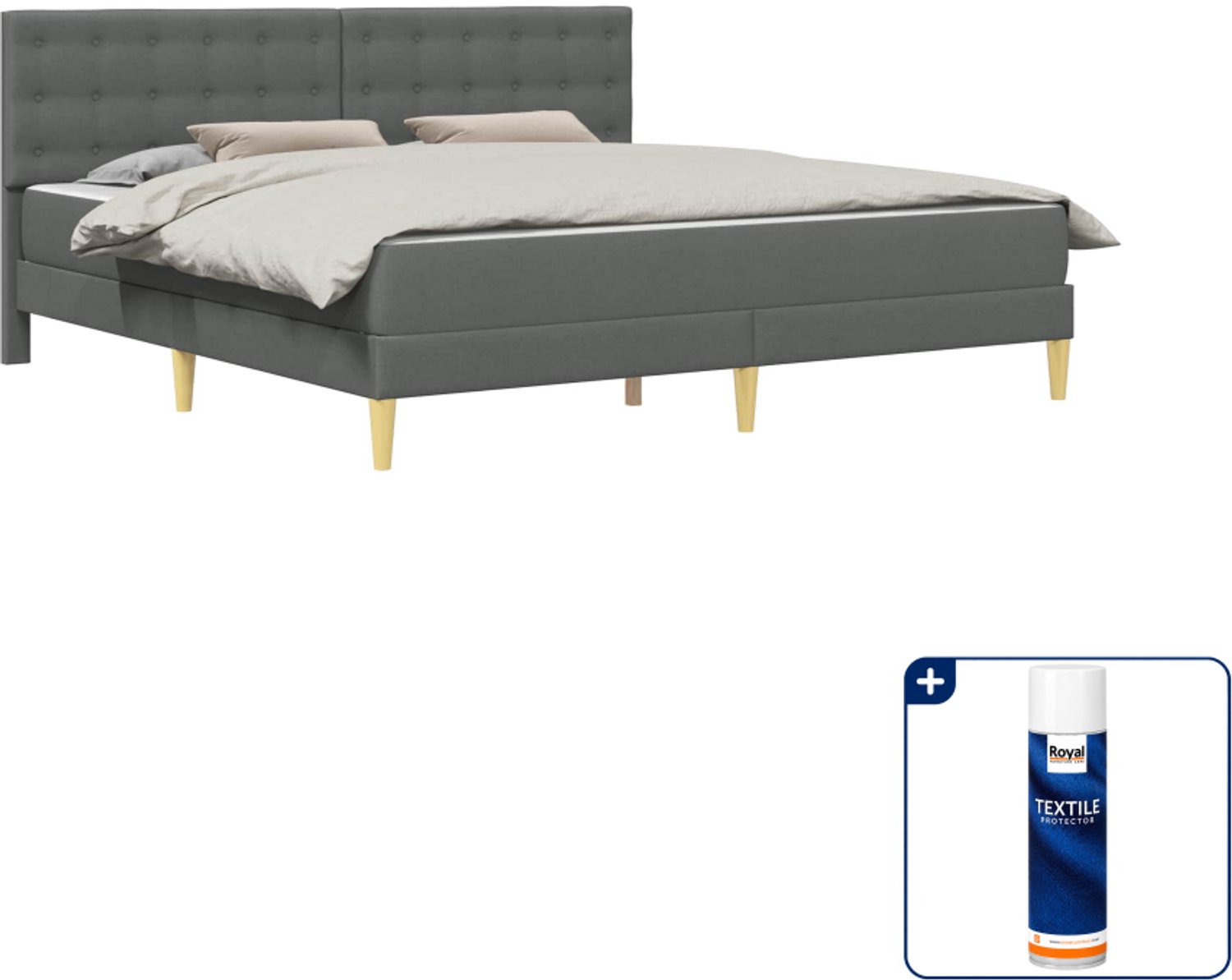 vidaXL Bedframe met matras - Kingsize - 180 x 200 cm - donkergrijs - Inclusief textielbeschermer 500 ml