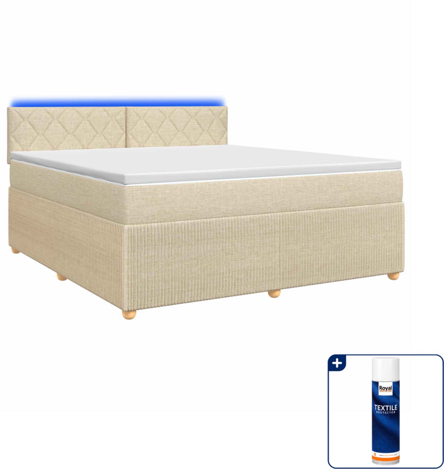 vidaXL Kingsize boxspringbed - 180 x 200 cm - crèmekleurig - Inclusief textielbeschermer 500 ml
