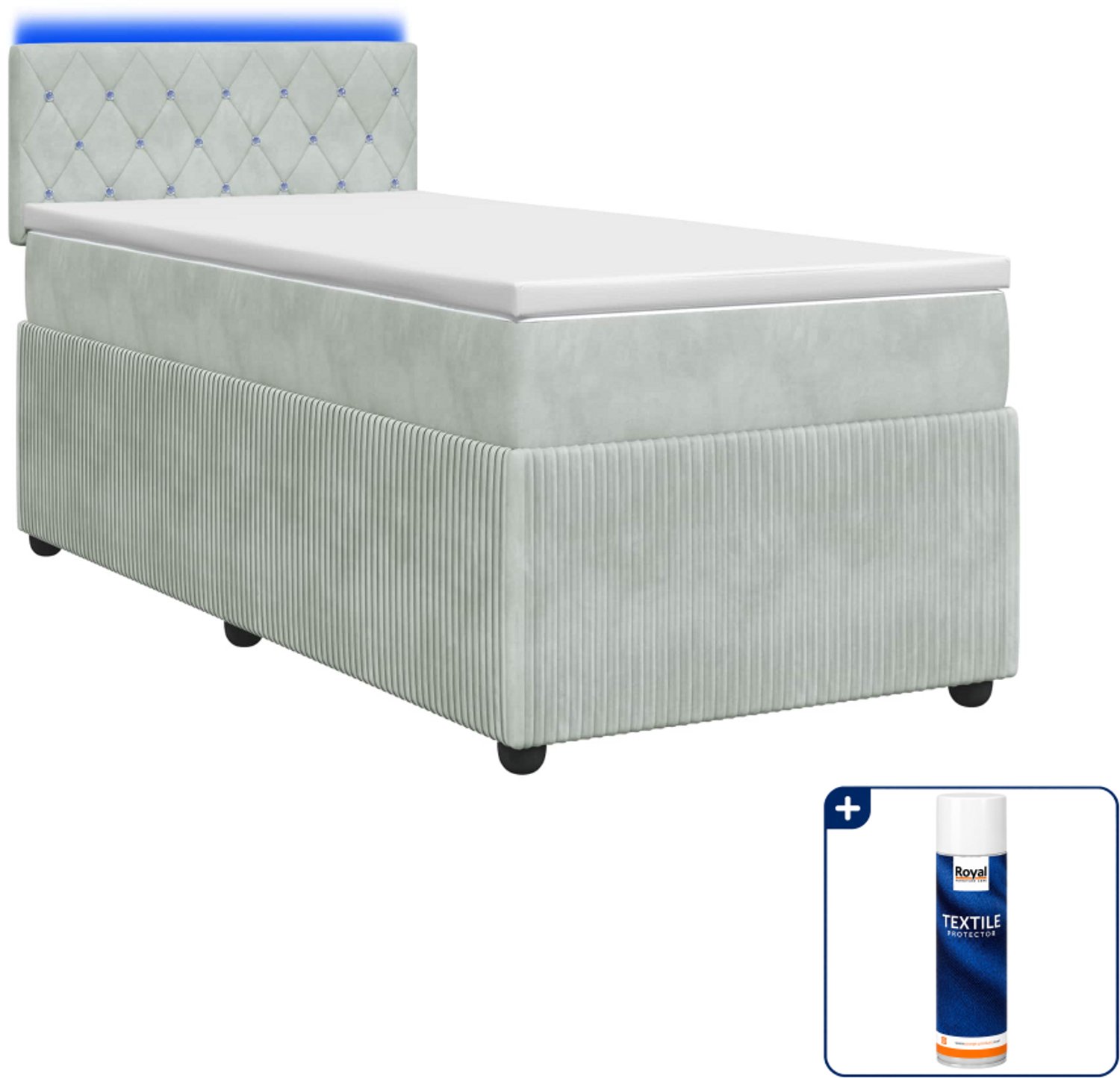 vidaXL boxspringbed met matras 80 x 200 cm - fluweel - lichtgrijs - Inclusief textielbeschermer 500 ml