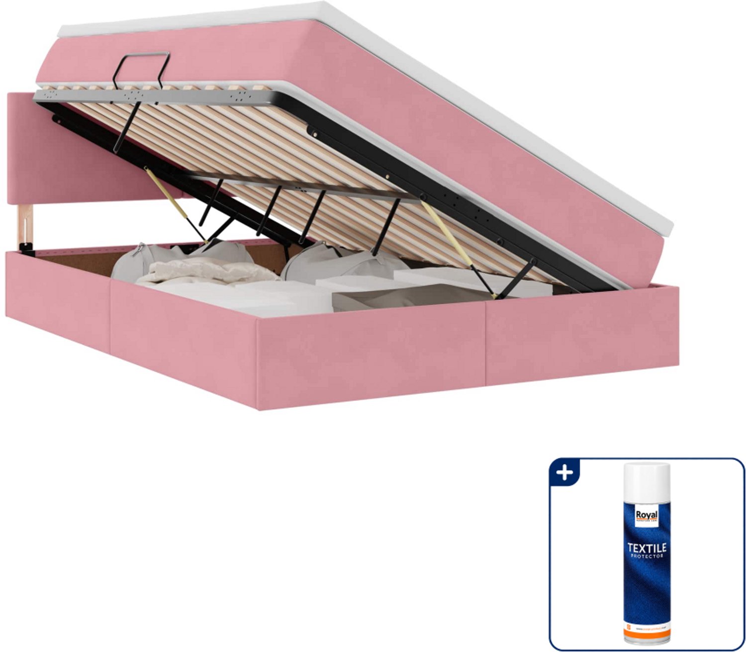 vidaXL opbergbed - Small double - 140 x 200 cm - roze - Inclusief textielbeschermer 500 ml Grijs