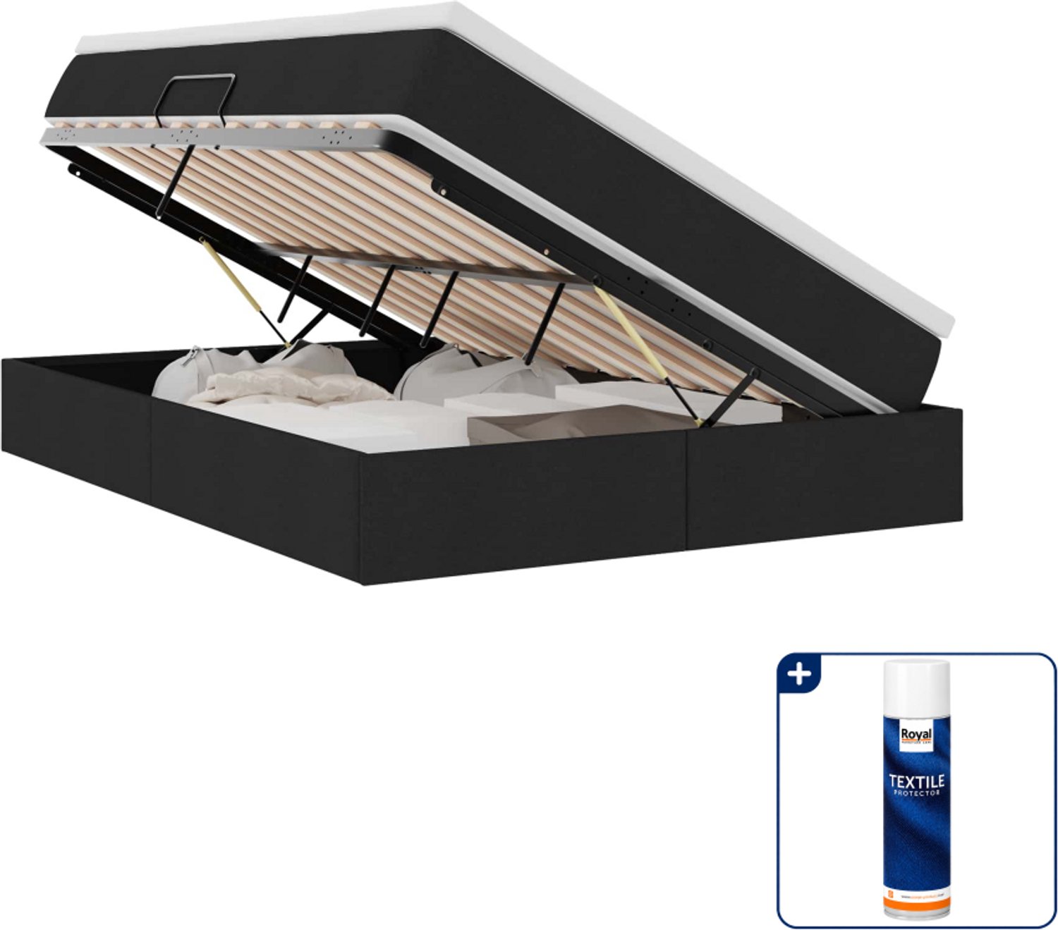 vidaXL Opbergbed met matras - 140 x 190 cm - polyester - zwart - Inclusief textielbeschermer 500 ml Lichtgrijs