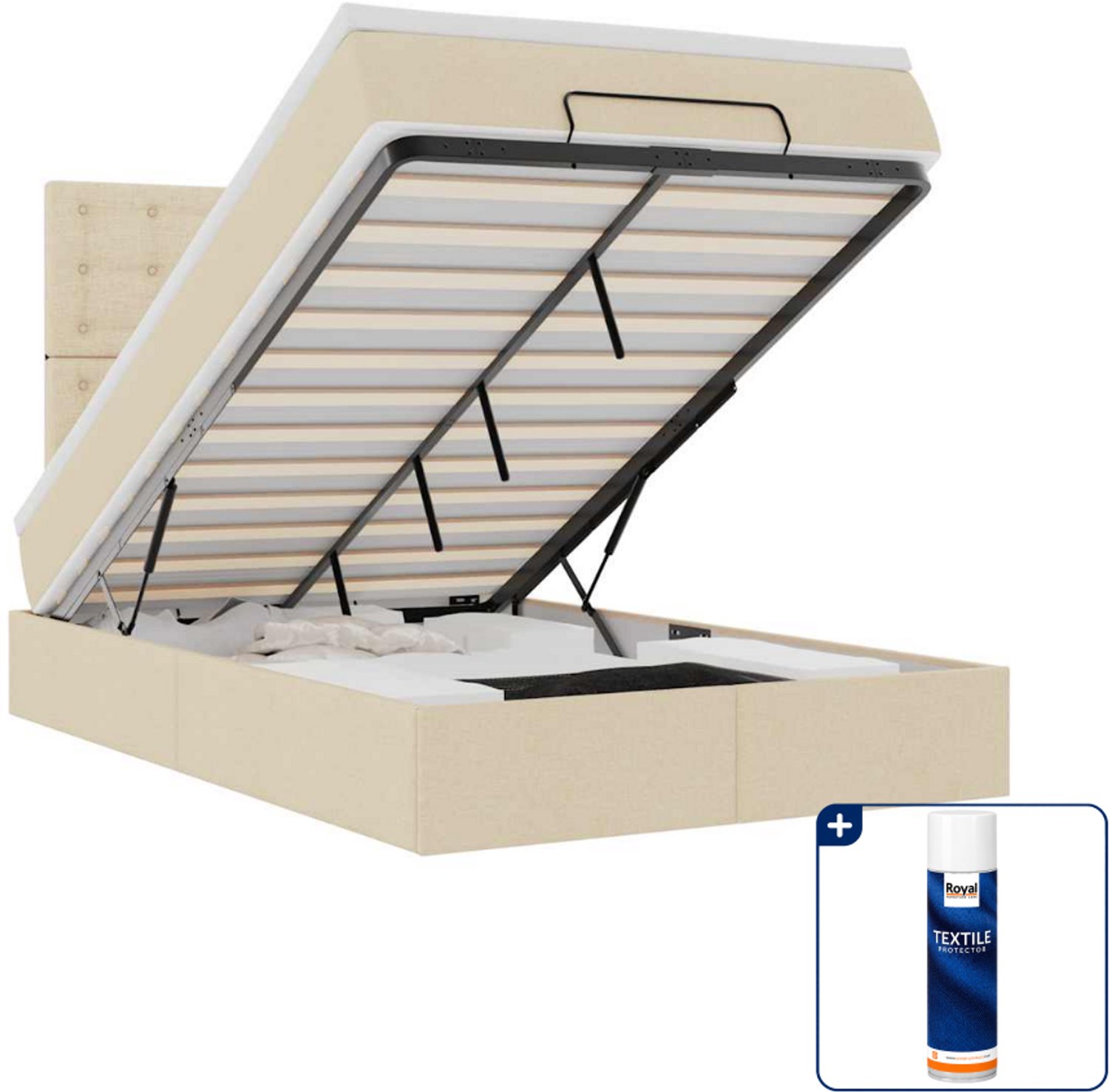 vidaXL ottoman bed met matras 120 x 190 cm - stof - crèmekleurig - Inclusief textielbeschermer 500 ml