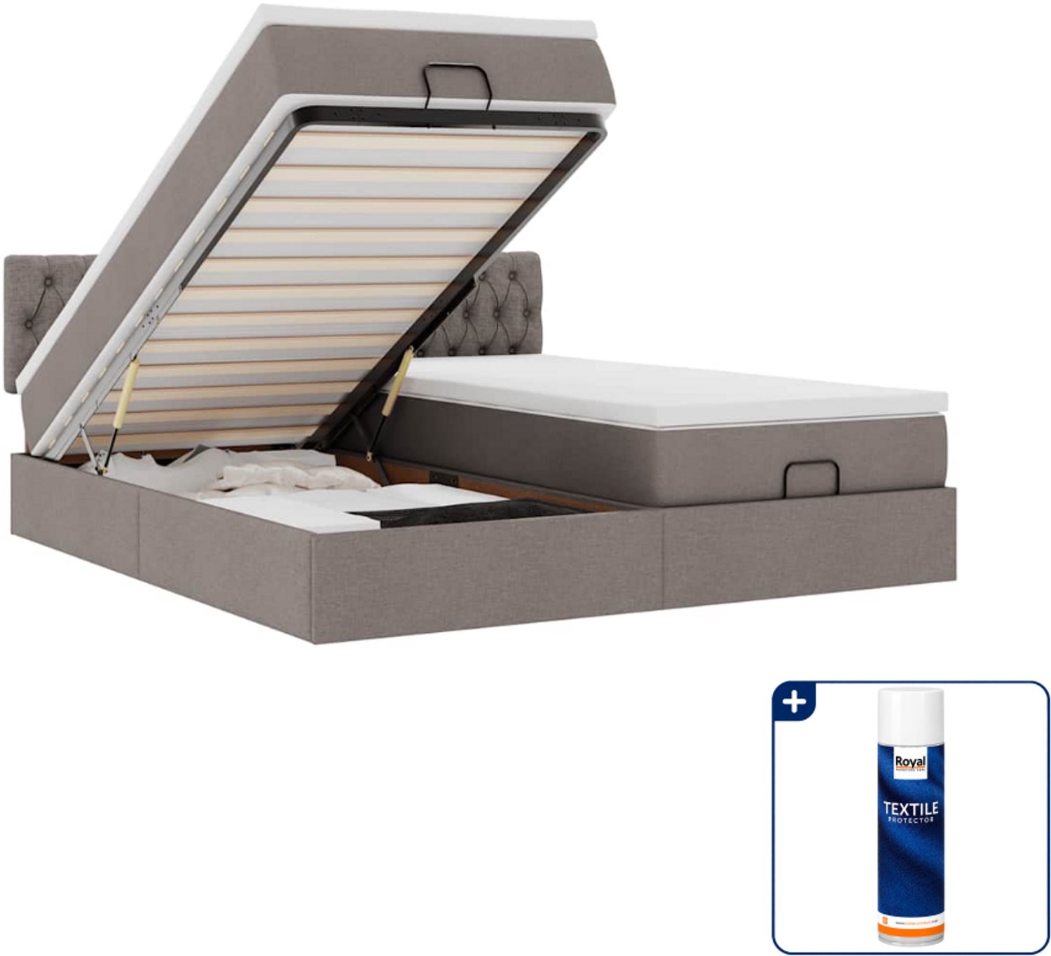 vidaXL Ottoman bed - Super kingsize - 200 x 200 cm - taupe - Inclusief textielbeschermer 500 ml Blauw