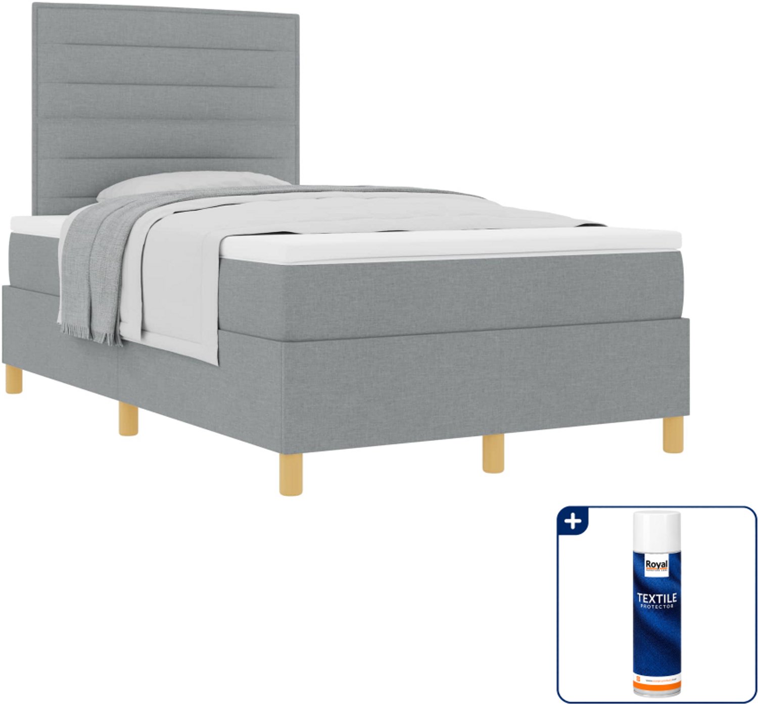 vidaXL boxspringbed met matras - 120 x 190 cm - stof - lichtgrijs - Inclusief textielbeschermer 500 ml