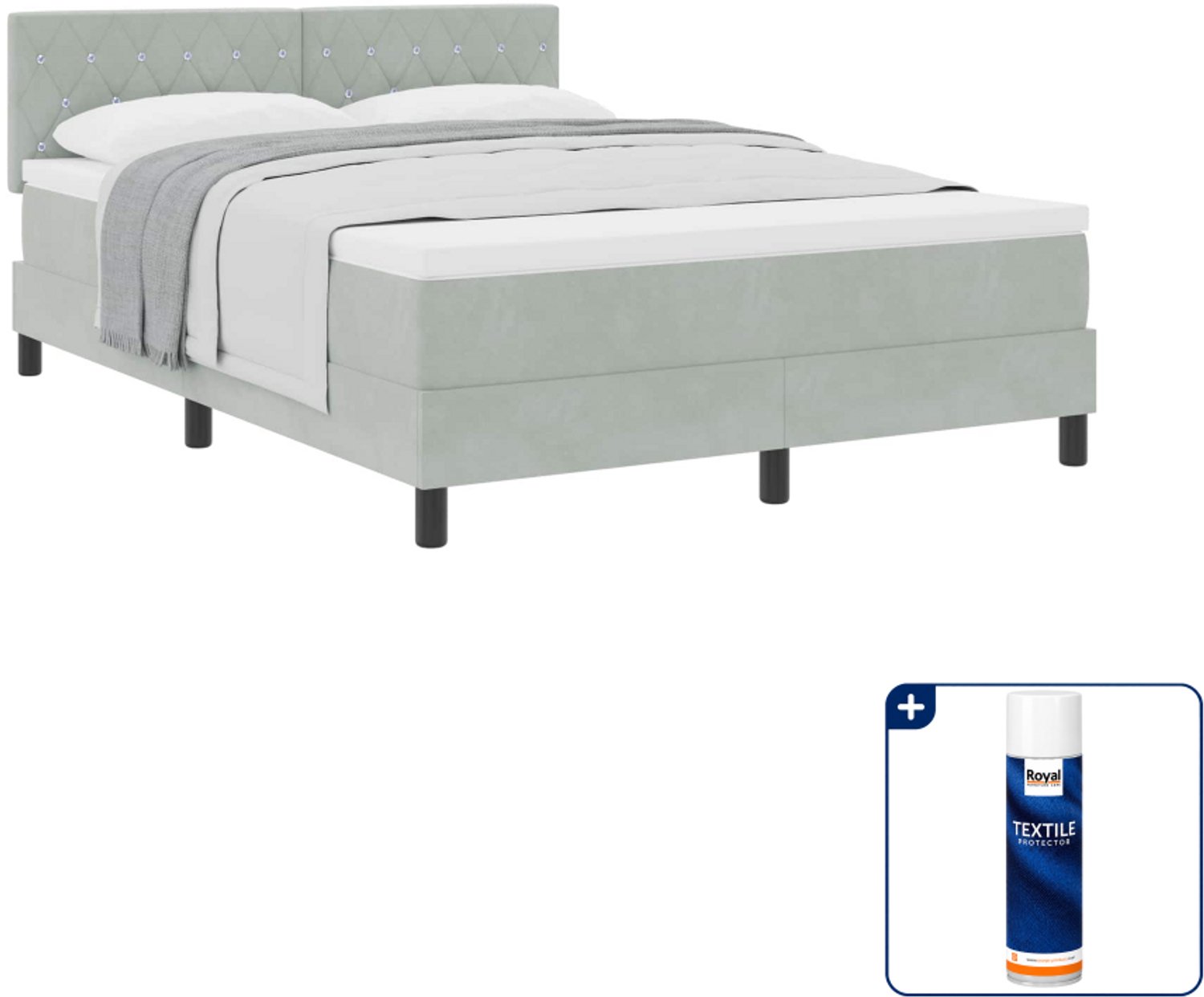 vidaXL Boxspringbed met matras - Queensize - 160 x 200 cm - lichtgrijs - Inclusief textielbeschermer 500 ml
