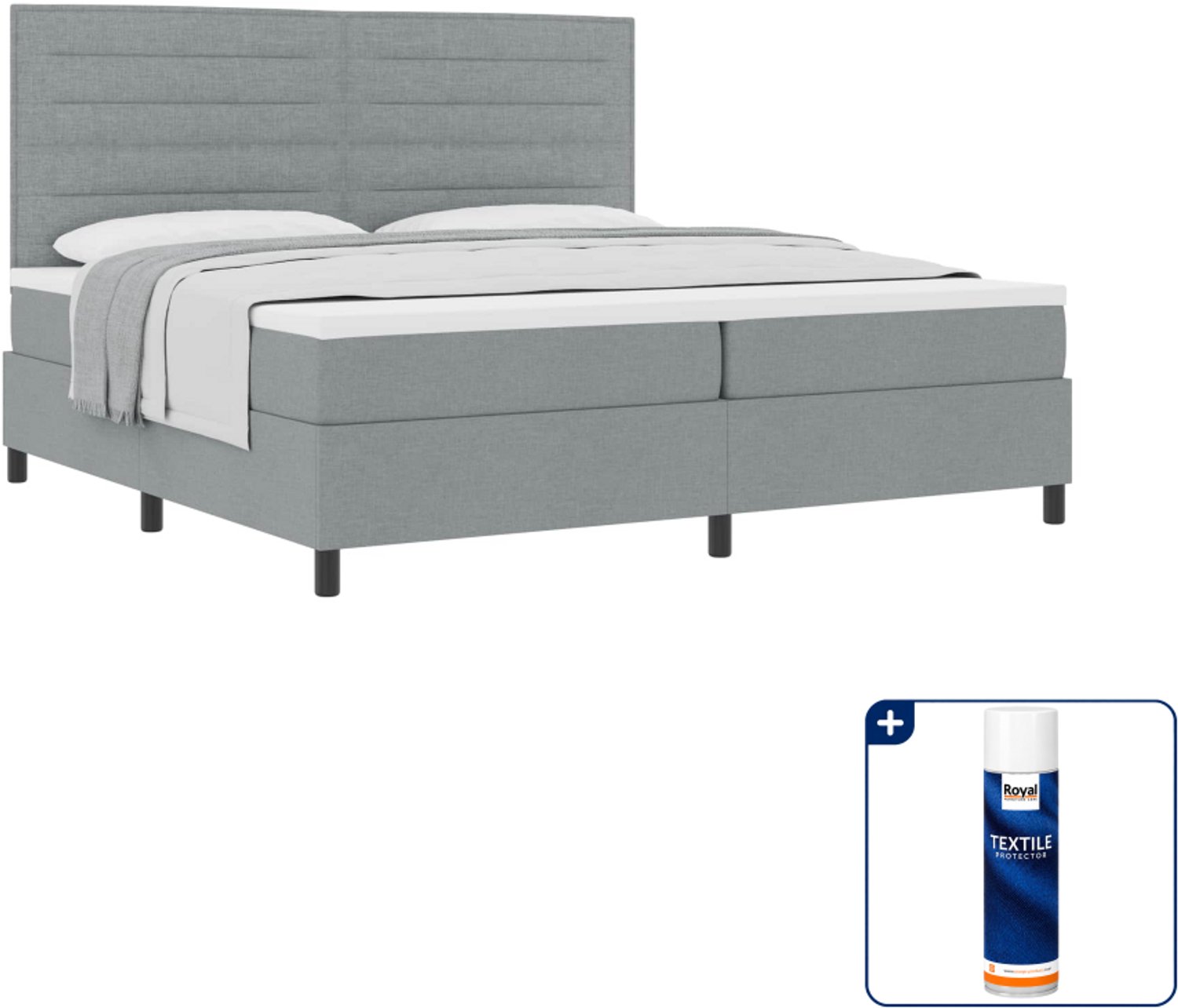 vidaXL boxspringbed met matras - 200 x 200 cm - stof - lichtgrijs - Inclusief textielbeschermer 500 ml