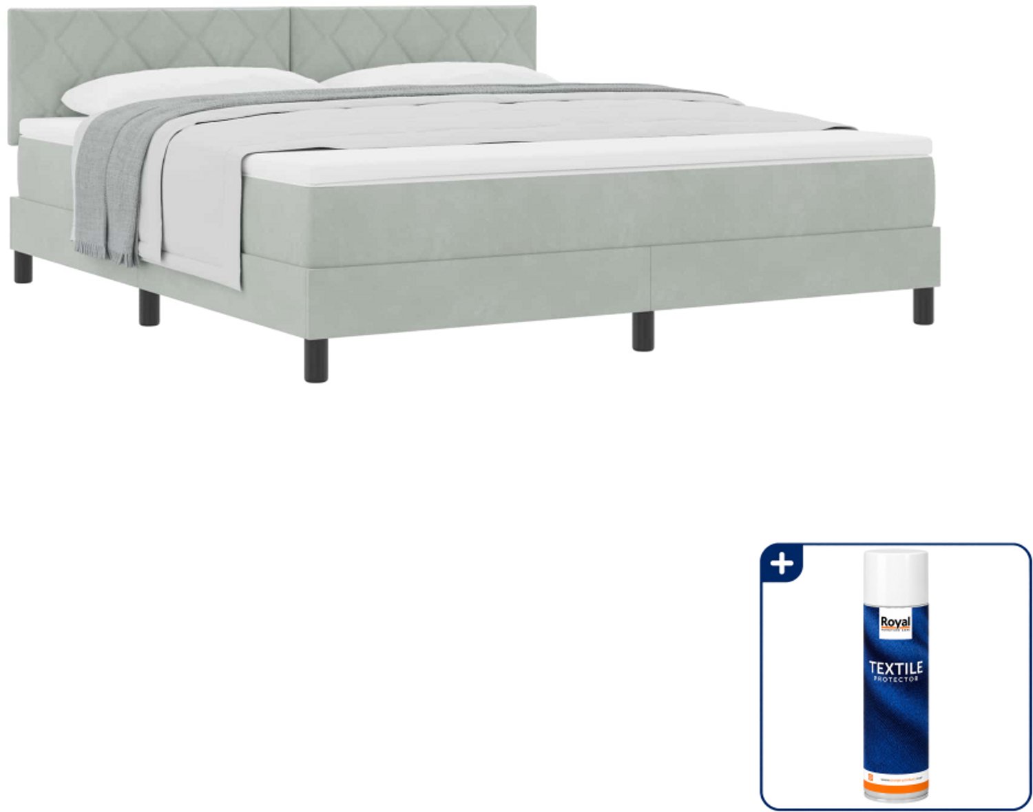 vidaXL Boxspringbed Kingsize - 180 x 200 cm - fluweel - lichtgrijs - Inclusief textielbeschermer 500 ml