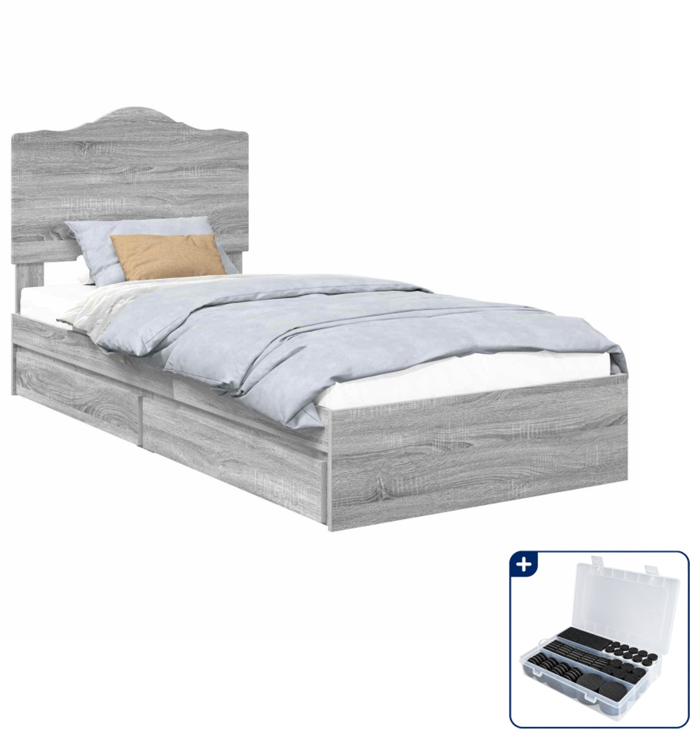 vidaXL bedframe 90 x 190 cm - bewerkt hout - grijs sonoma - Inclusief antikrasvilt 177-delig