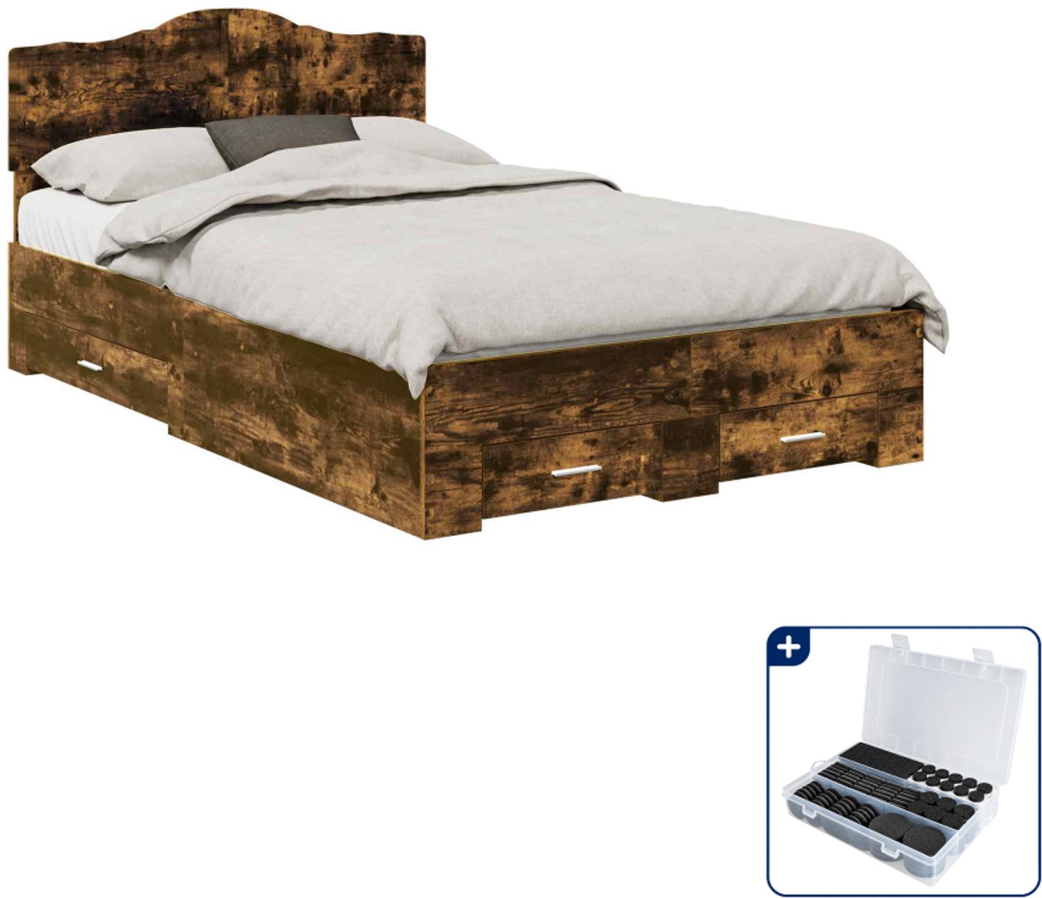 vidaXL bedframe - 120 x 200 cm - bewerkt hout - gerookt eiken - Inclusief antikrasvilt 177-delig Bruin