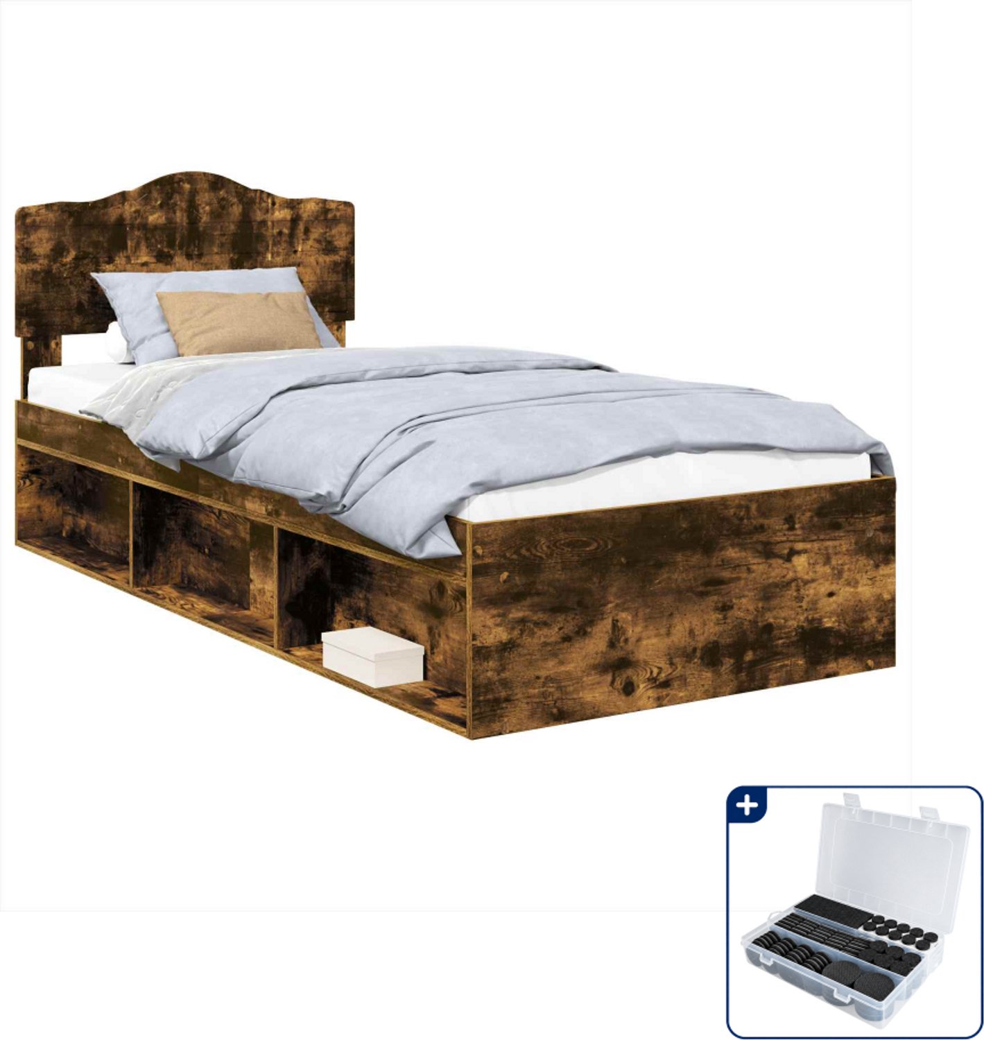 vidaXL bedframe - 90 x 190 cm - massief grenenhout - gerookt eiken - Inclusief antikrasvilt 177-delig Bruin