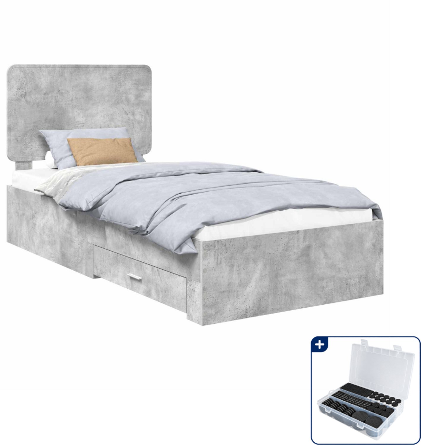 vidaXL Bedframe met lade - 100 x 200 cm - bewerkt hout - beton grijs - Inclusief antikrasvilt 177-delig