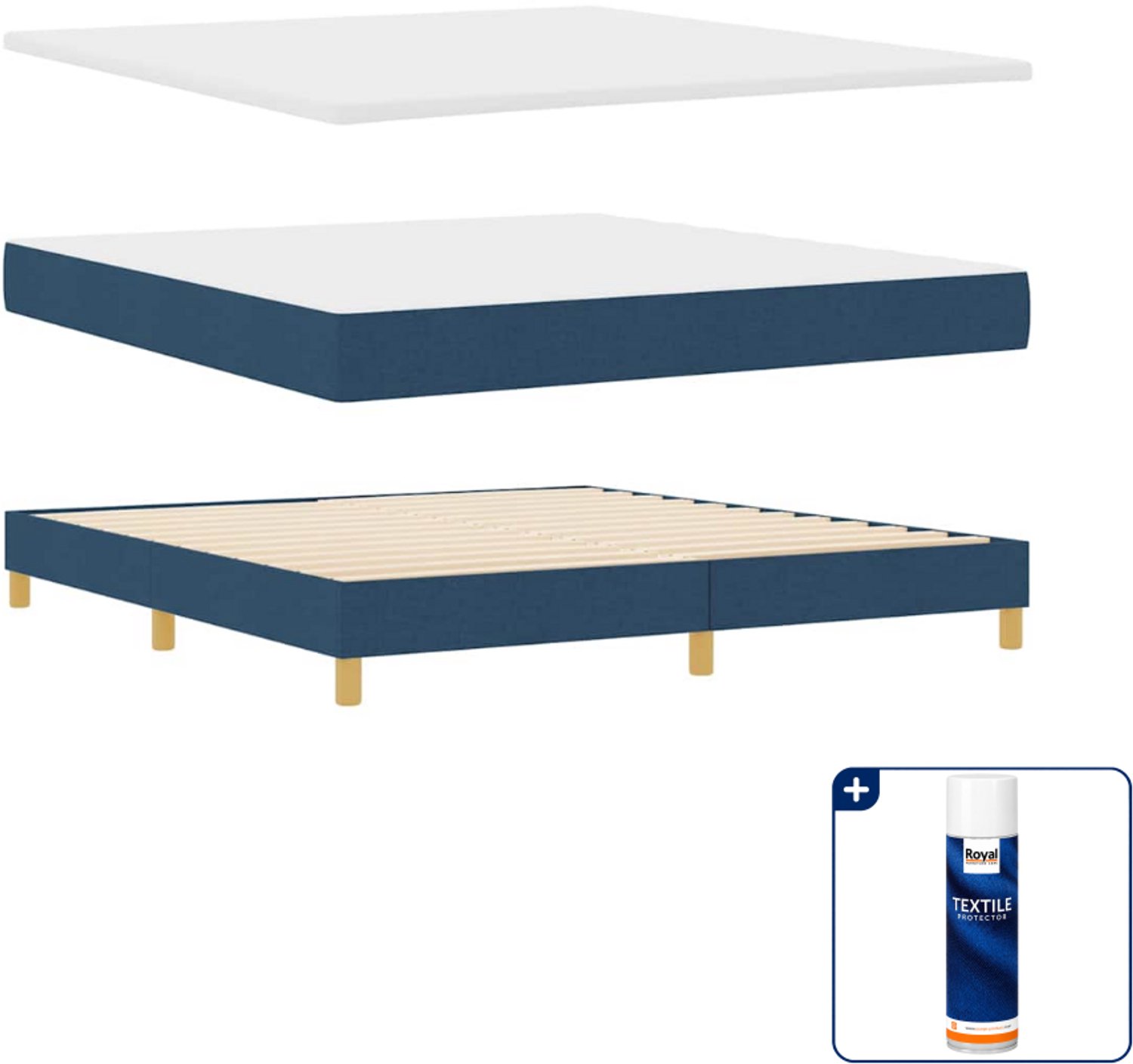 vidaXL Boxspringbed - Kingsize - 180 x 200 cm - blauw - Inclusief textielbeschermer 500 ml