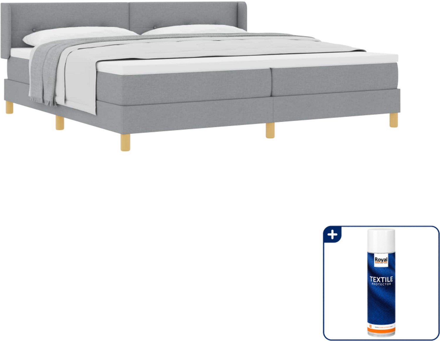 vidaXL Boxspringbed - 200 x 200 cm - lichtgrijs - Inclusief textielbeschermer 500 ml