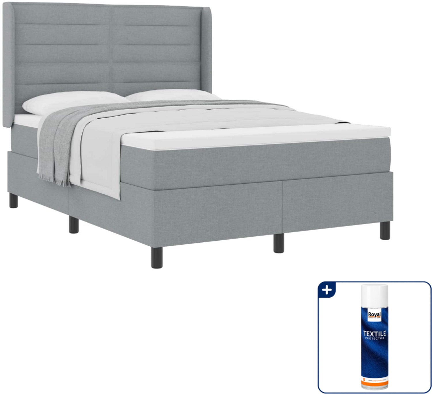 vidaXL boxspringbed Queensize - 160 x 200 cm - lichtgrijs - Inclusief textielbeschermer 500 ml