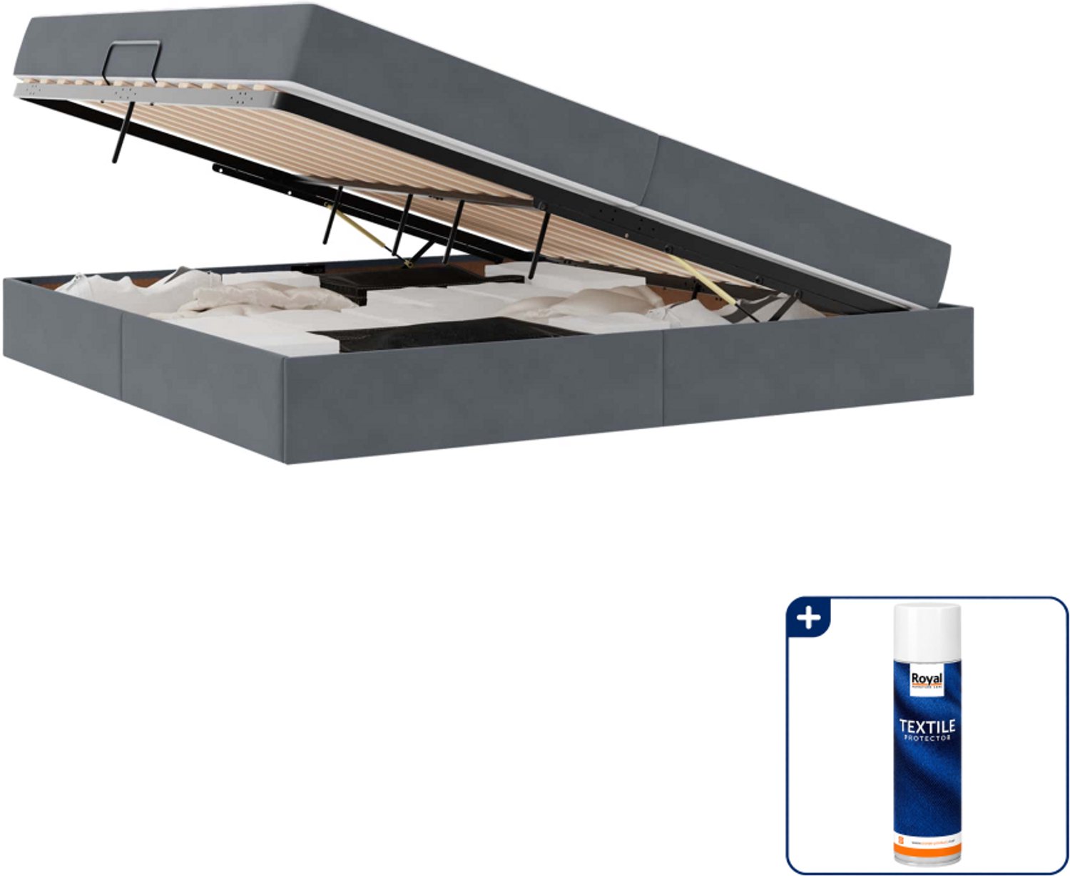 vidaXL opbergbed met matras - 200 x 200 cm - fluweel - donkergrijs - Inclusief textielbeschermer 500 ml Bruin