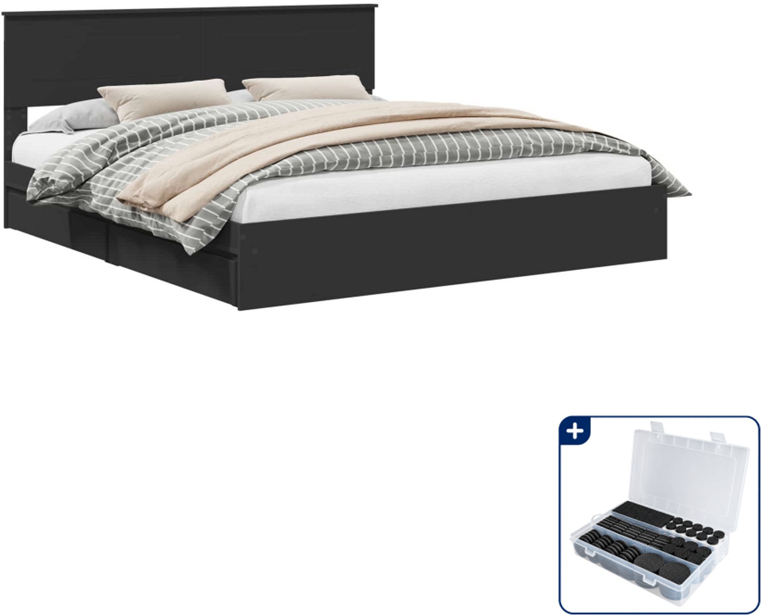 vidaXL bedframe - 200 x 200 cm - bewerkt hout - zwart - Inclusief antikrasvilt 177-delig Bruin