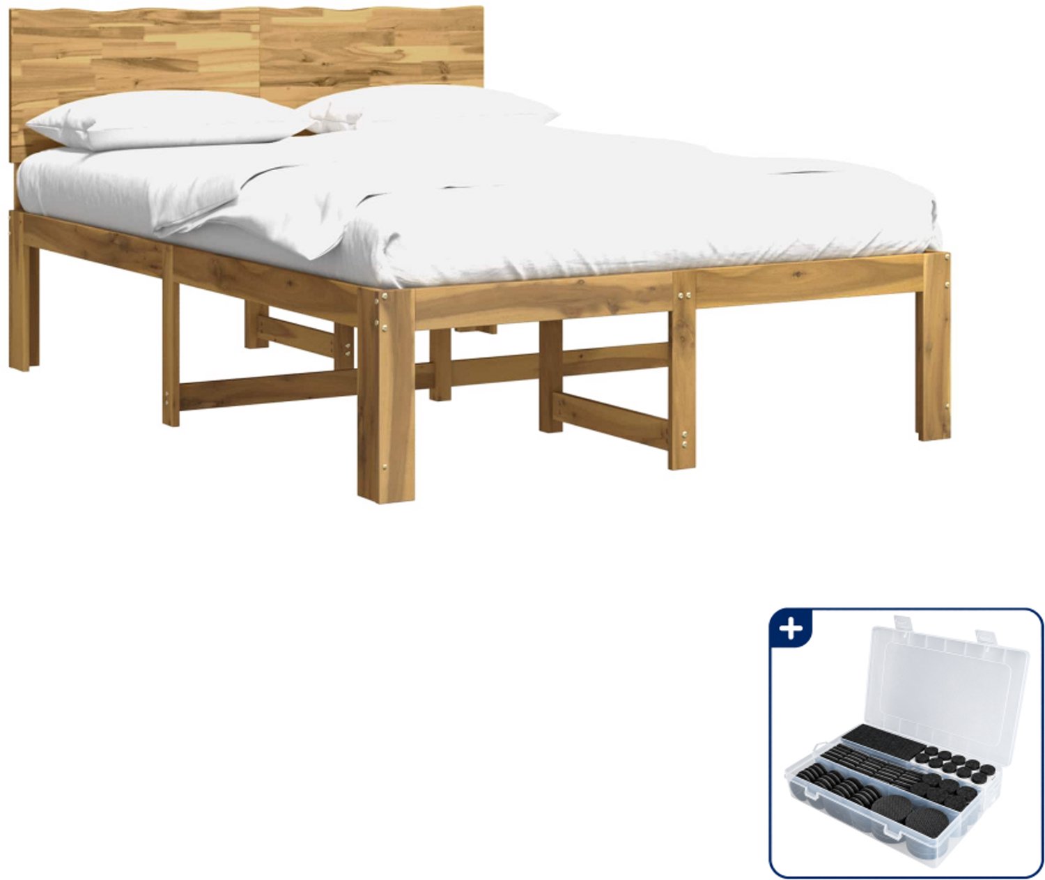 vidaXL bedframe ROSTOCK Small double - 140 x 200 cm - wit - Inclusief antikrasvilt 177-delig Bruin