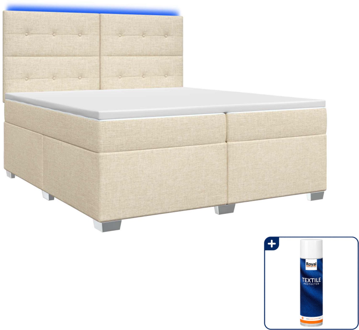 vidaXL boxspringbed met matras - 200 x 200 cm - crèmekleurig - Inclusief textielbeschermer 500 ml