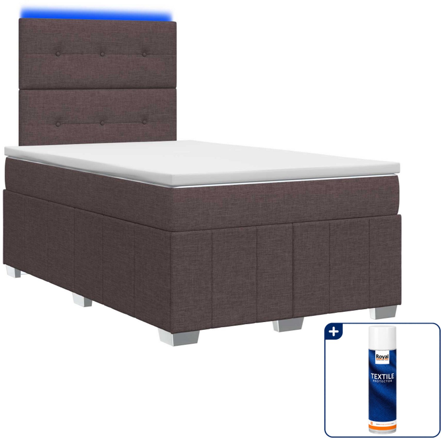 vidaXL led boxspring met matras - 120 x 190 cm - donkerbruin - Inclusief textielbeschermer 500 ml
