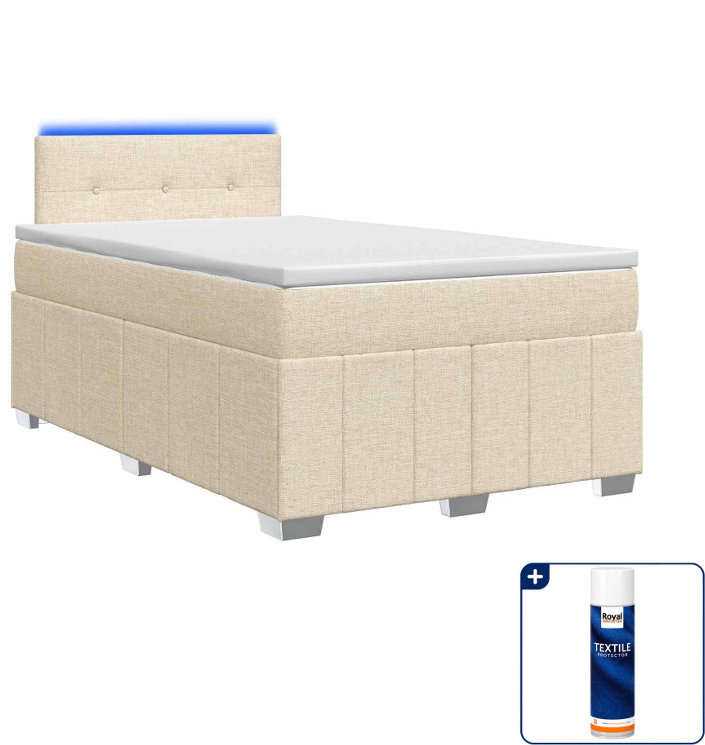 vidaXL boxspringbed met matras 120 x 190 cm - crèmekleurig - Inclusief textielbeschermer 500 ml