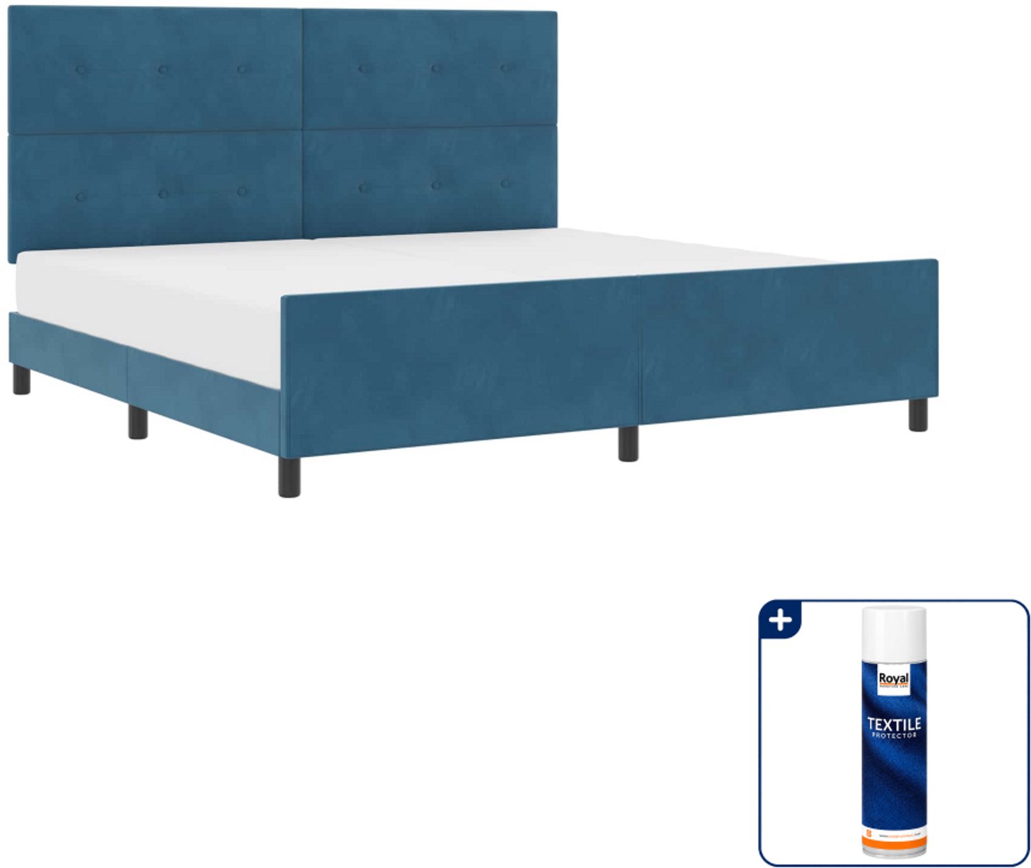 vidaXL boxspringbed - 200 x 200 cm - fluweel - donkerblauw - Inclusief textielbeschermer 500 ml Grijs