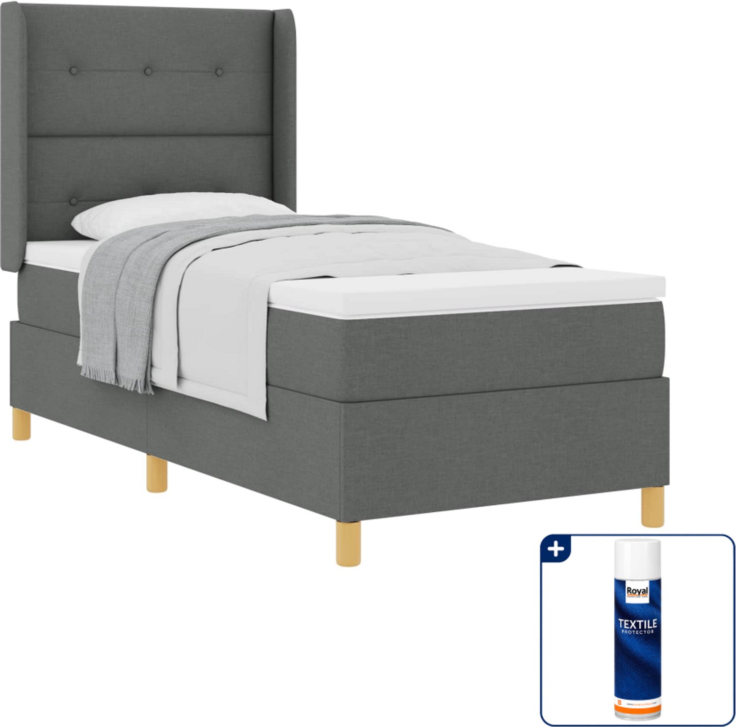 vidaXL boxspringbed - 80 x 200 cm - donkergrijs - Inclusief textielbeschermer 500 ml