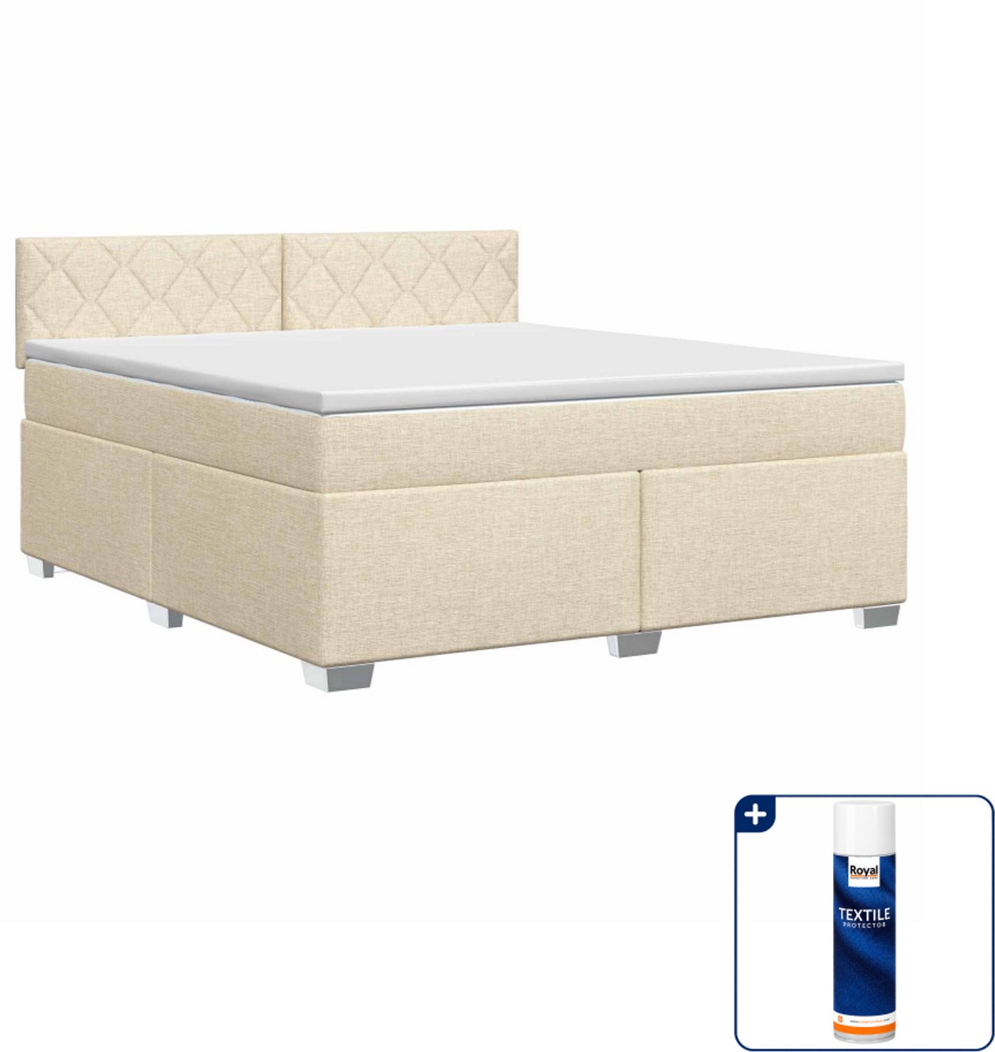 vidaXL boxspringbed - Queensize - 160 x 200 cm - crèmekleurig - Inclusief textielbeschermer 500 ml