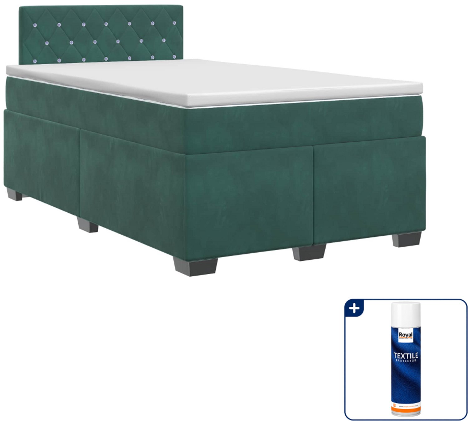 vidaXL boxspringbed - 120 x 200 cm - fluweel - donkergroen - Inclusief textielbeschermer 500 ml