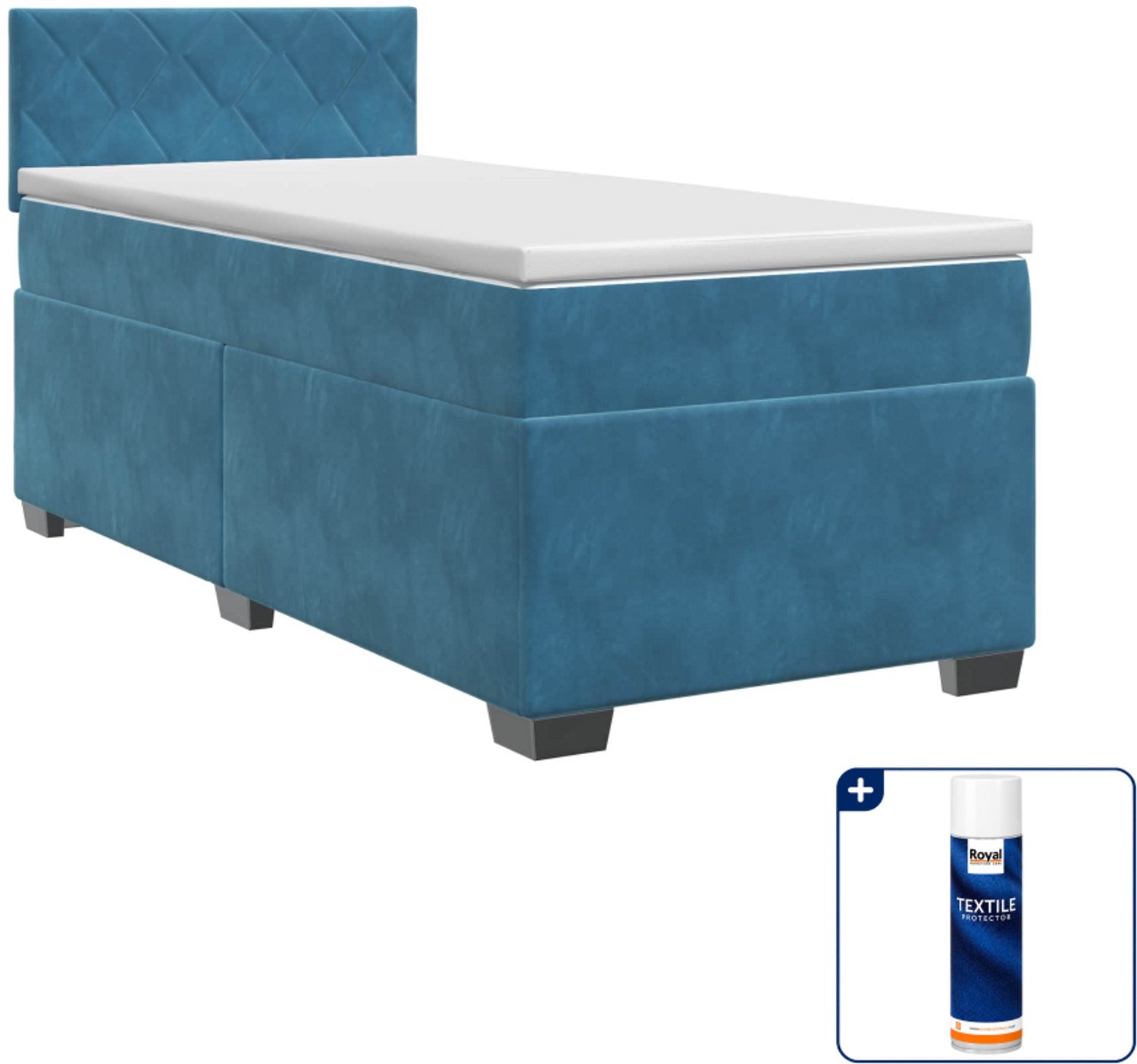 vidaXL boxspringbed met matras - 90 x 190 cm - fluweel - donkerblauw - Inclusief textielbeschermer 500 ml