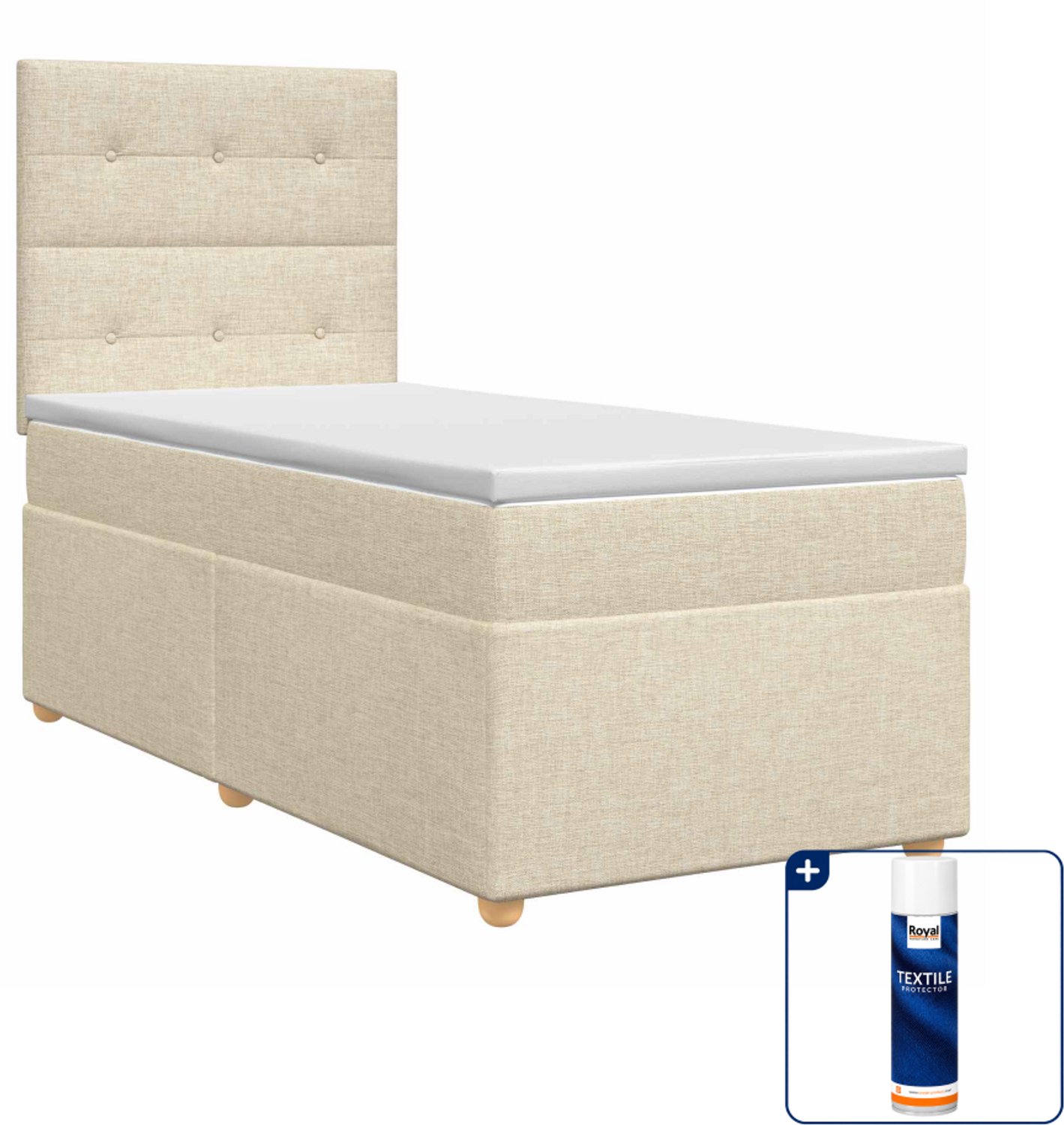 vidaXL boxspringbed met matras - 90 x 200 cm - crèmekleurig - Inclusief textielbeschermer 500 ml