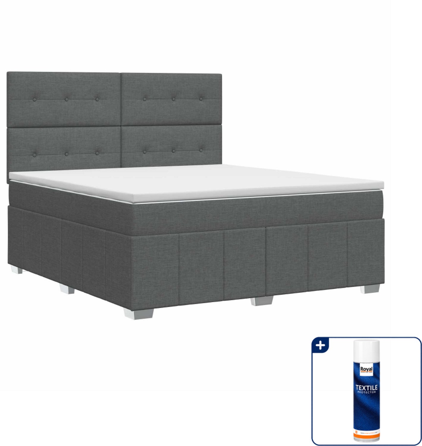 vidaXL boxspringbed met matras - 140 x 190 cm - donkergrijs - Inclusief textielbeschermer 500 ml Donker Grijn