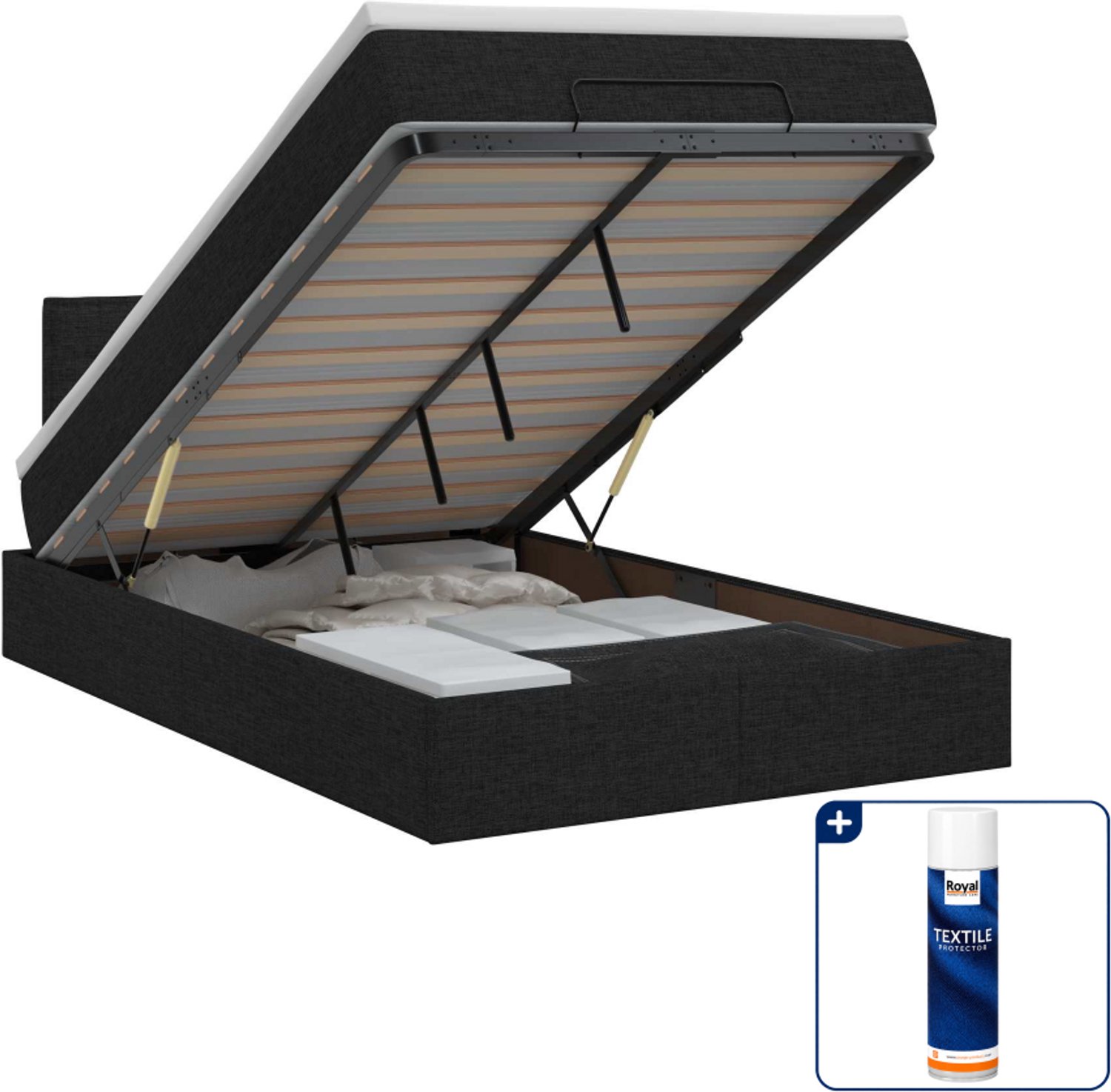 vidaXL ottoman bed met matras - 120 x 200 cm - zwart - Inclusief textielbeschermer 500 ml