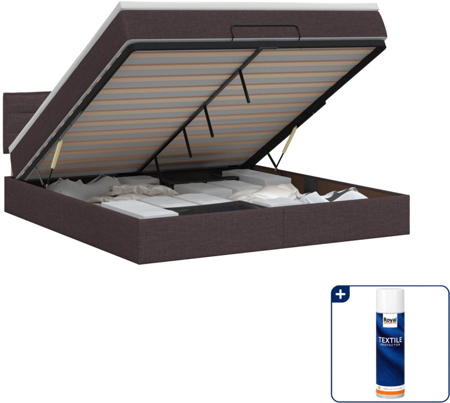 vidaXL Kingsize ottoman bed met matras - 180 x 200 cm - donkerbruin - Inclusief textielbeschermer 500 ml