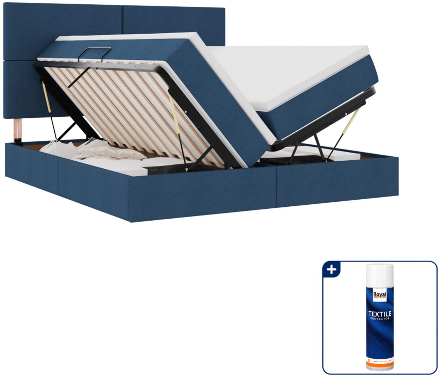 vidaXL opbergbed - 200 x 200 cm - stof - blauw - Inclusief textielbeschermer 500 ml Bruin