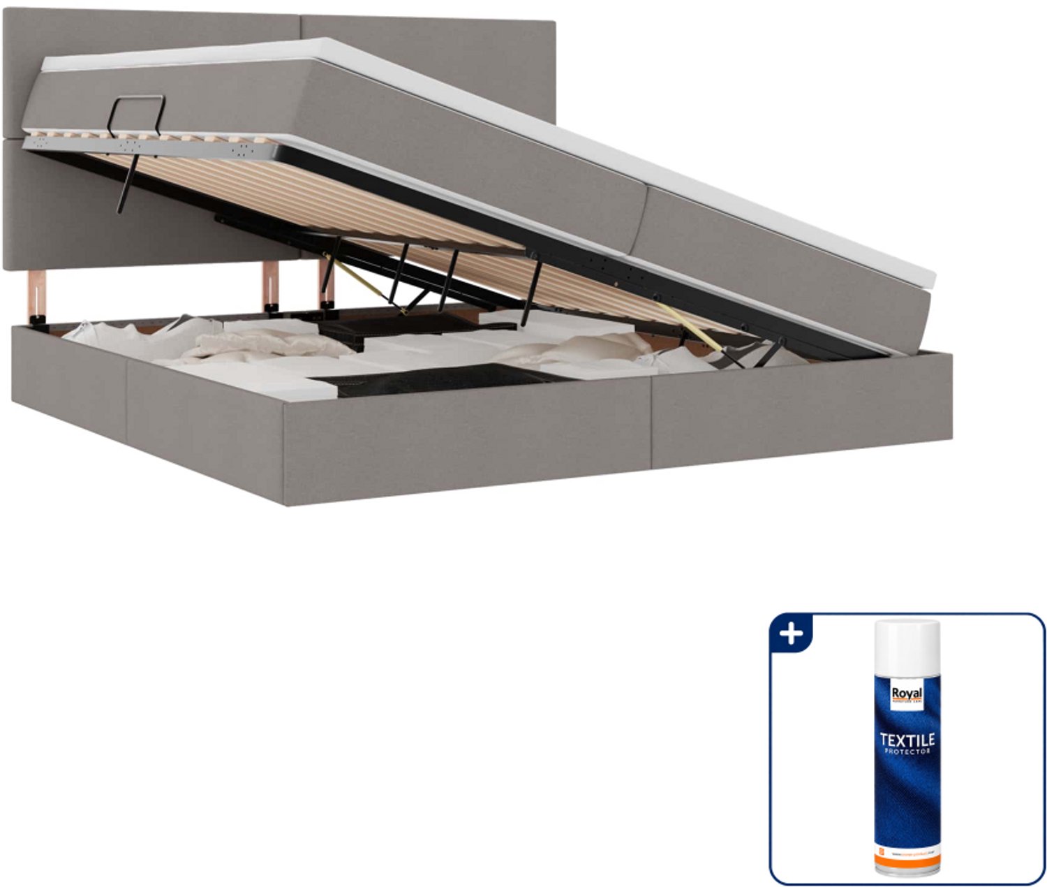 vidaXL LED opslagbed - 200 x 200 cm - taupe - Inclusief textielbeschermer 500 ml Zwart