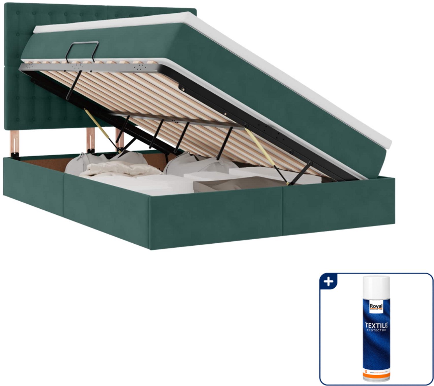 vidaXL Opbergbed met matras - Small double - 140 x 200 cm - Groen - Inclusief textielbeschermer 500 ml Bruin