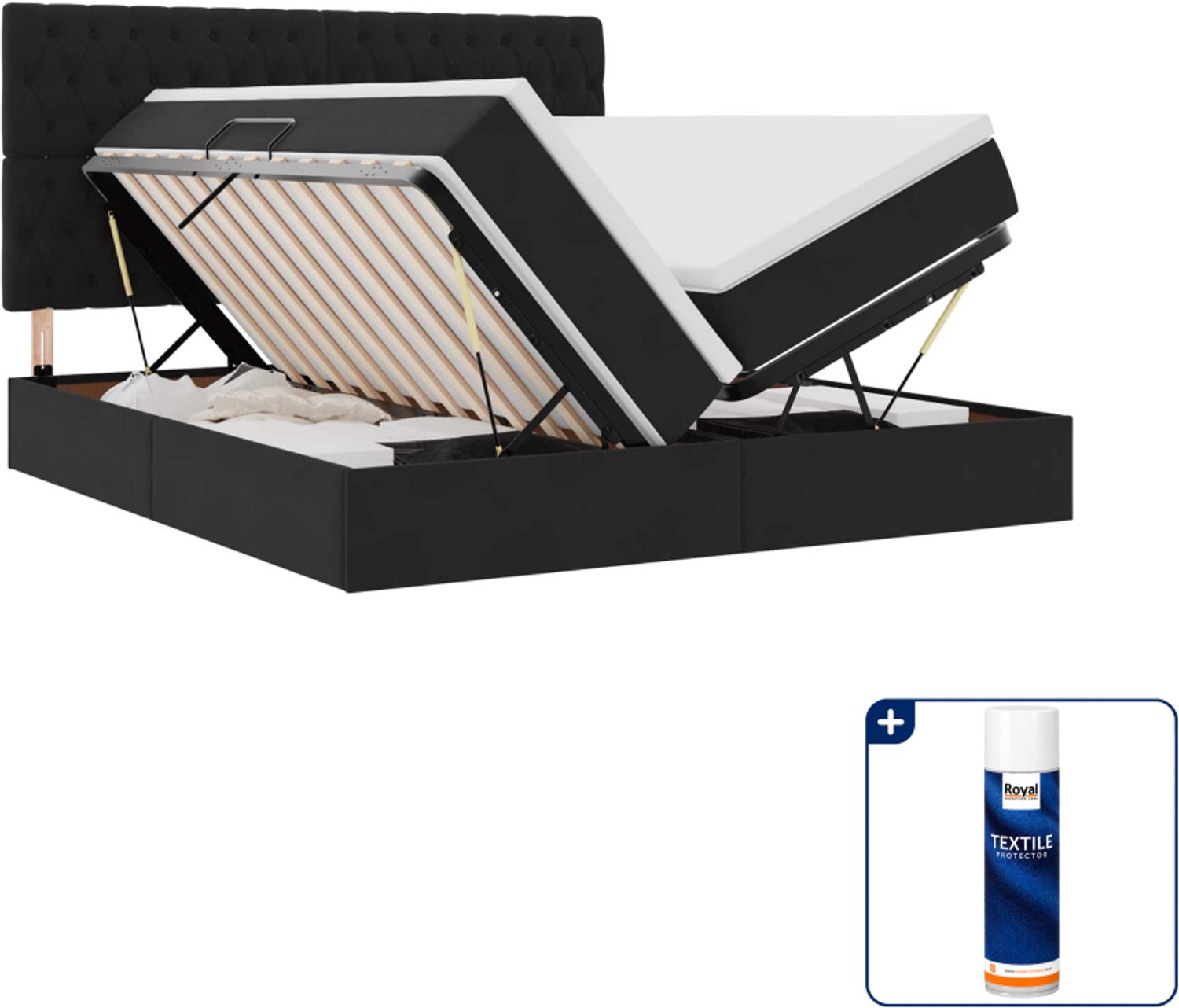 vidaXL opbergbed - Kingsize - 180 x 200 cm - fluweel - zwart - Inclusief textielbeschermer 500 ml