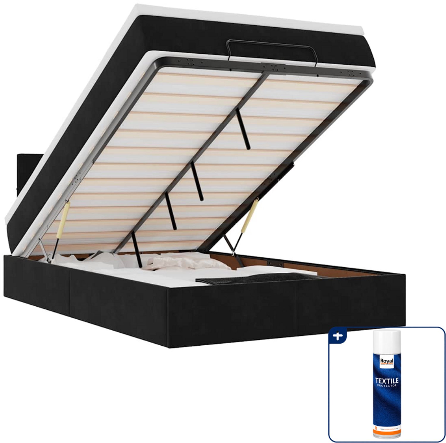 vidaXL ottoman bed met matras en led - 120 x 200 cm - zwart - Inclusief textielbeschermer 500 ml Grijs
