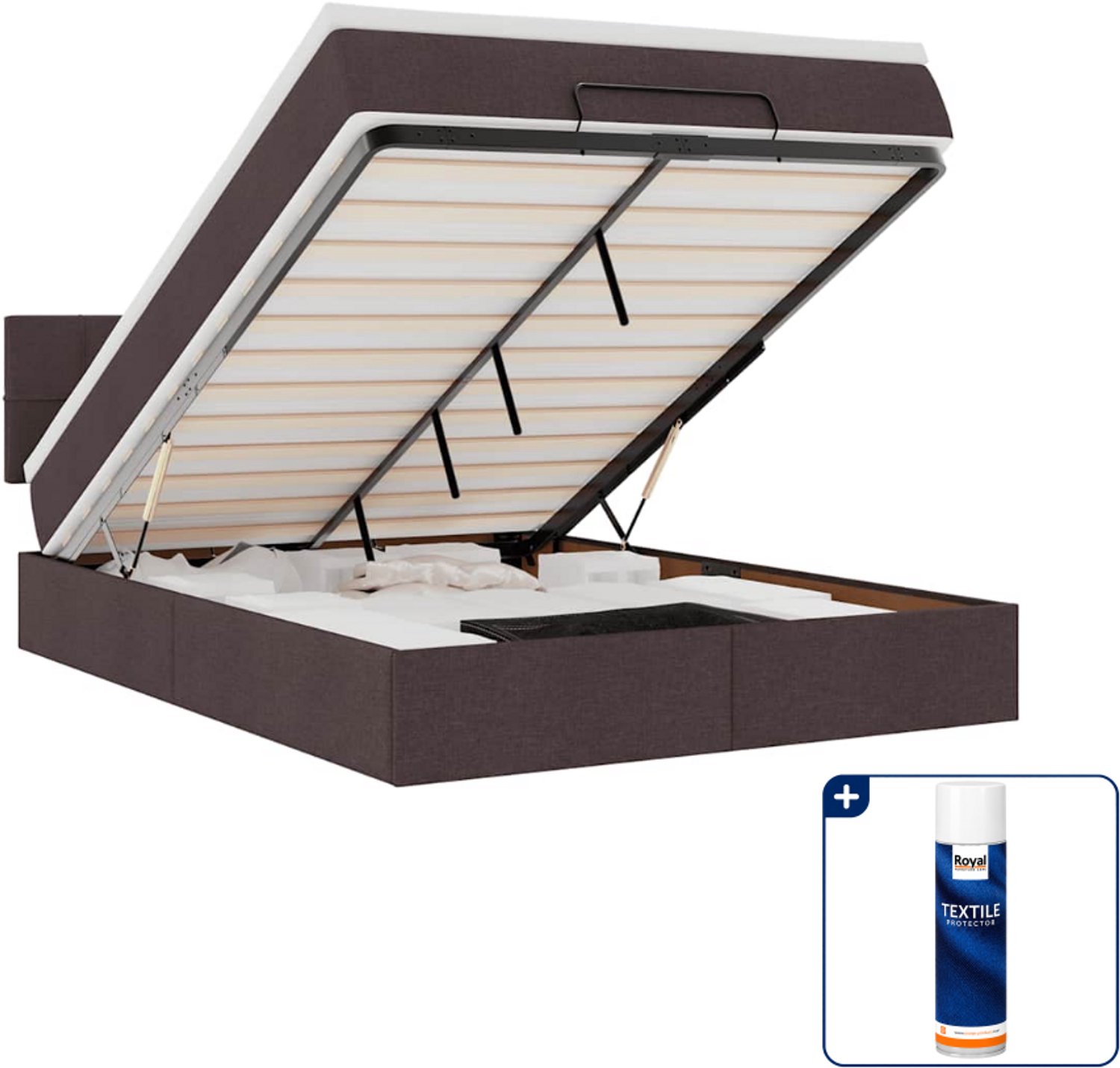 vidaXL Ottoman bed Small double - 140 x 200 cm - stof - donkerbruin - Inclusief textielbeschermer 500 ml Grijs