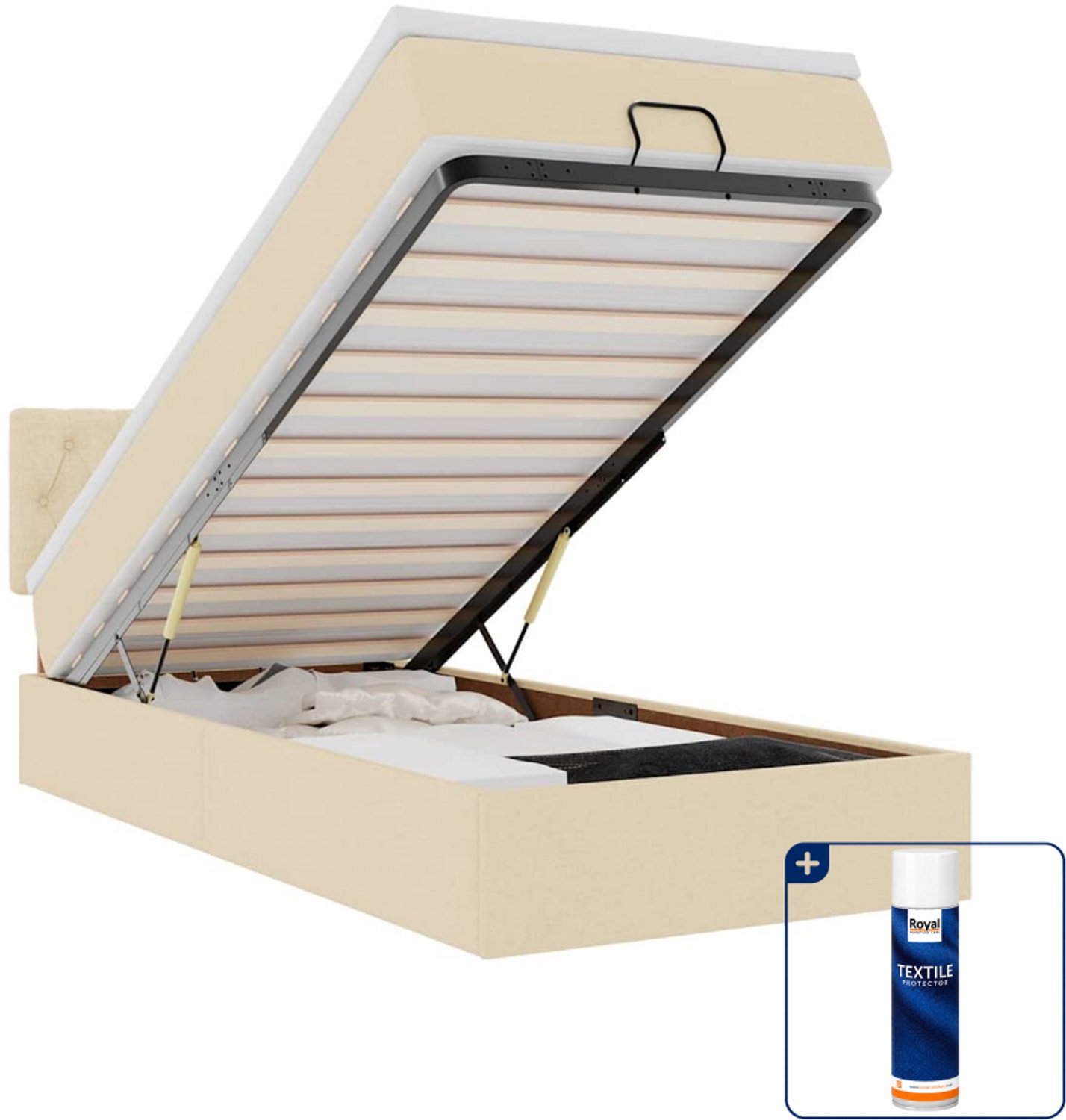 vidaXL ottoman bed met matras en LED - 100 x 200 cm - crèmekleurig - Inclusief textielbeschermer 500 ml Groen