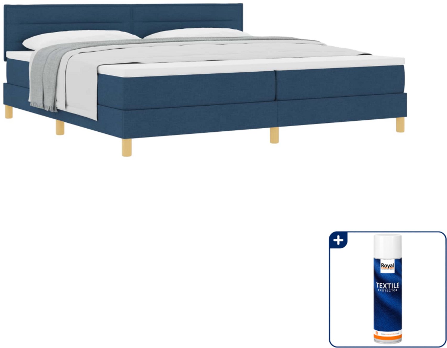vidaXL boxspringbed - 200 x 200 cm - blauw - Inclusief textielbeschermer 500 ml