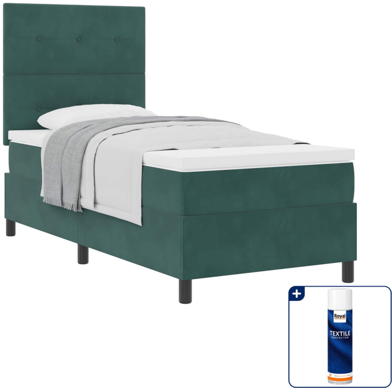 vidaXL boxspringbed - 90 x 200 cm - fluweel - donkergroen - Inclusief textielbeschermer 500 ml