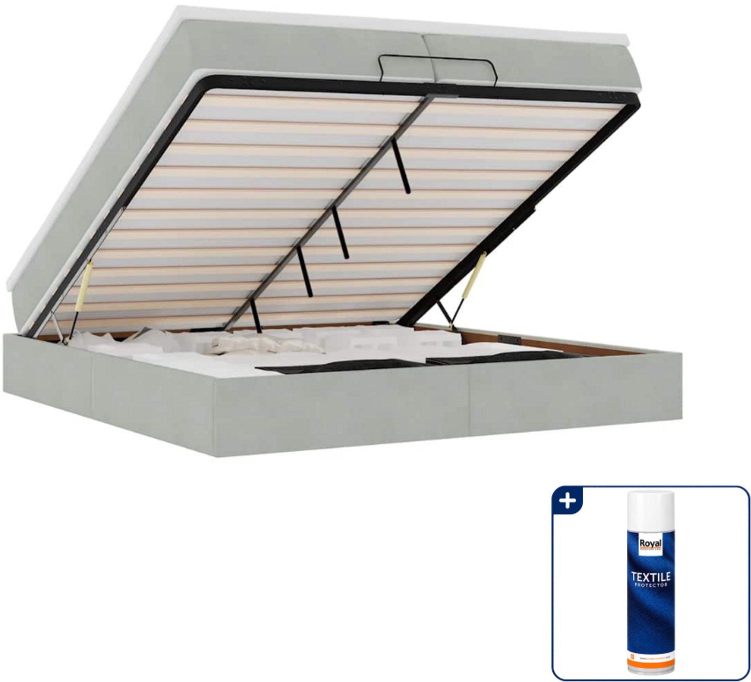 vidaXL ottoman bed - Super kingsize - 200 x 200 cm - fluweel - lichtgrijs - Inclusief textielbeschermer 500 ml