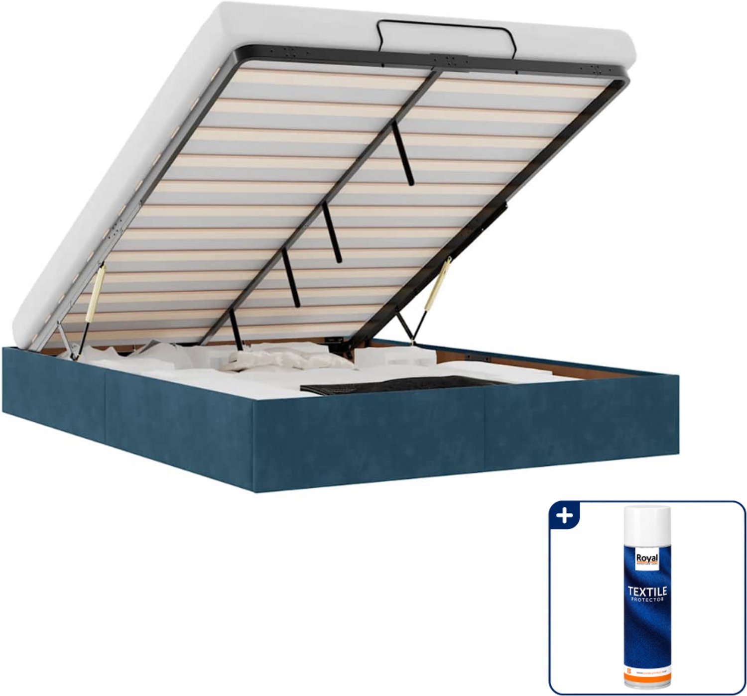 vidaXL ottoman bedframe - 140 x 190 cm - fluweel - donkerblauw - Inclusief textielbeschermer 500 ml Grijs